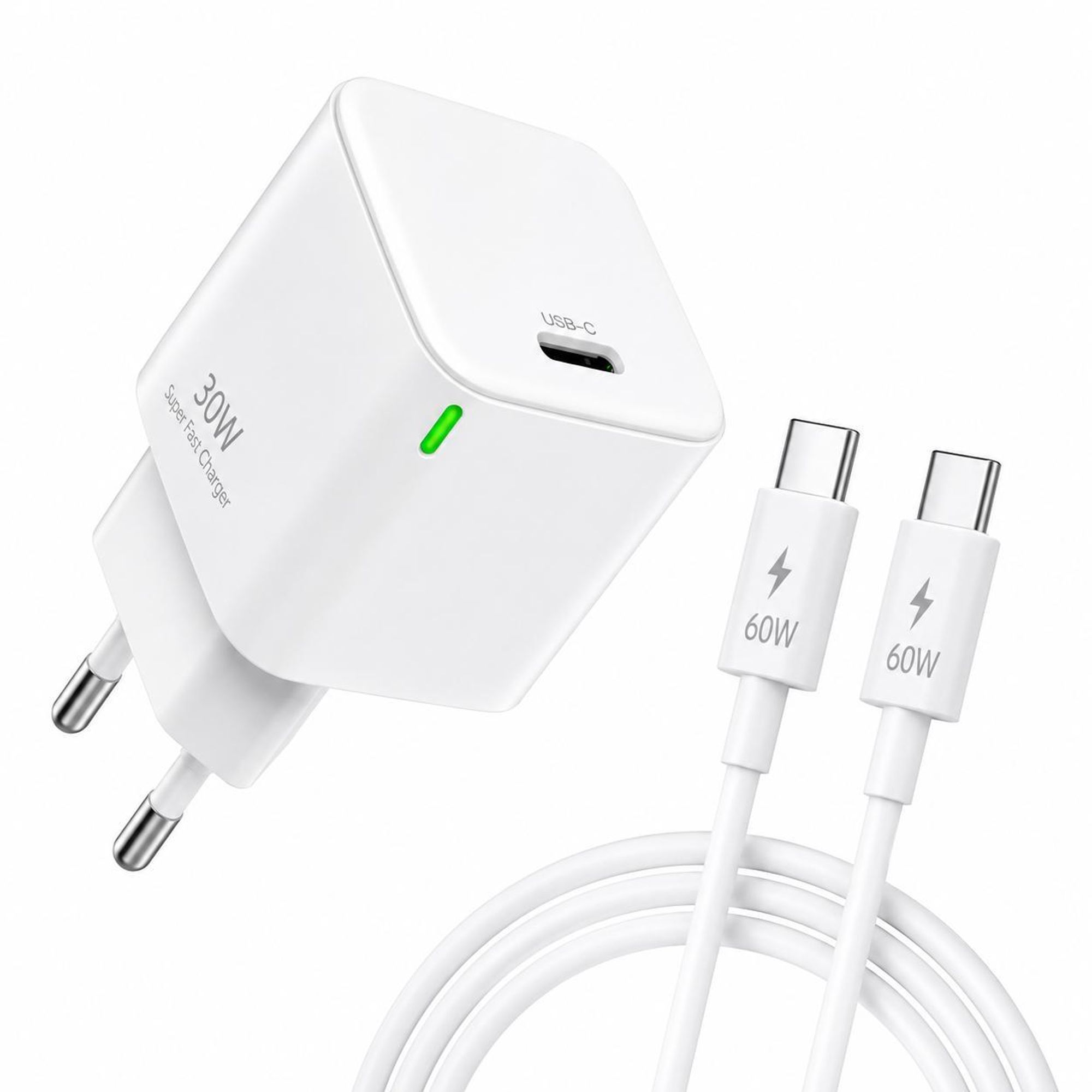 30W + 60W USB C Ladegerät Kabel passend für Xiaomi 15 14T 14c 14 13 13T 13c 12 12T 12c A3 A4 A5 Ultra Lite Poco C75 X5 4G 5G USB-C Strom Stecker WEIß