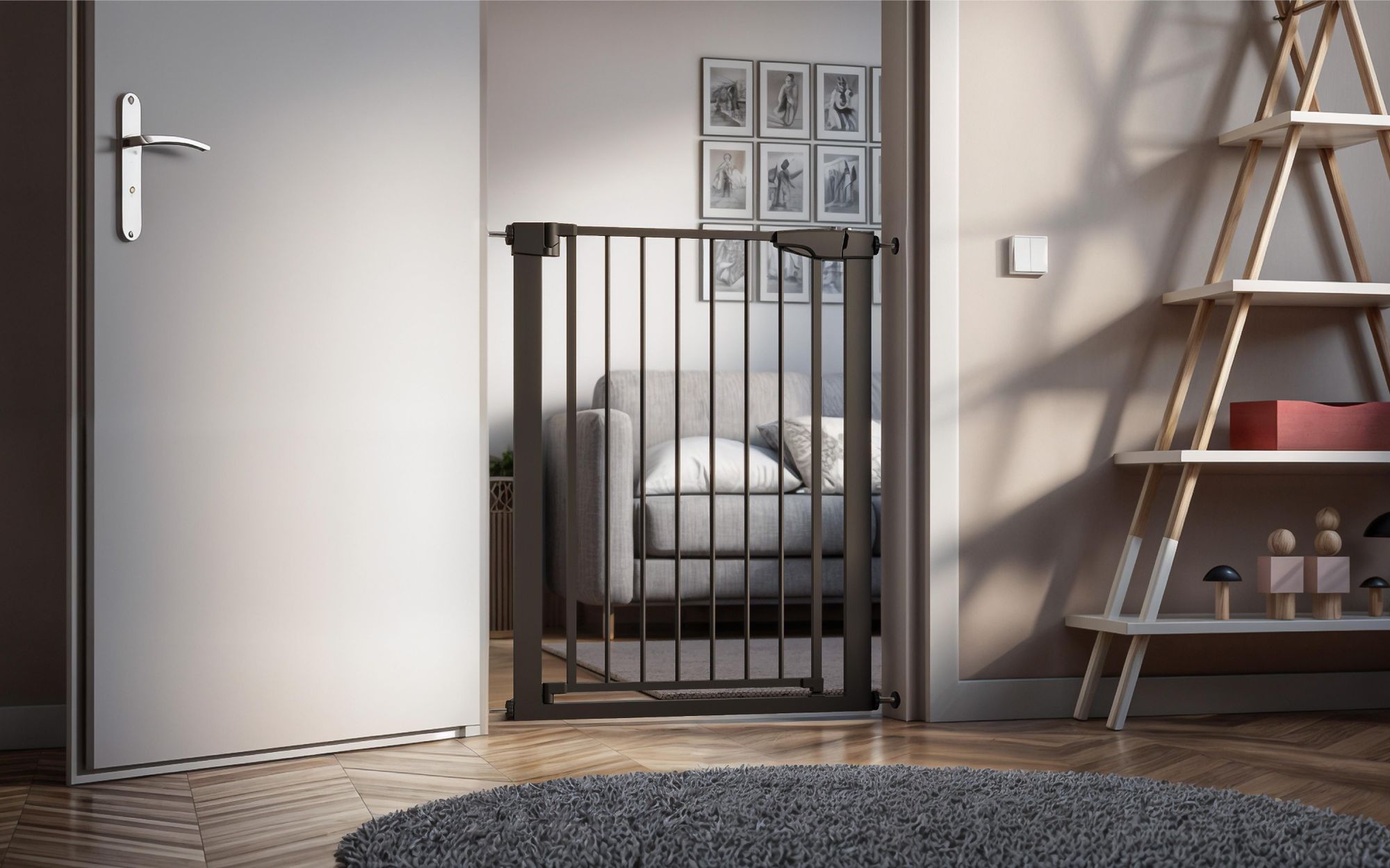 Treppenschutzgitter Tulano Guardian 5.0 Türschutzgitter Kindergitter Gitter Haustier | Verstellbare Breite: von 75 bis zu 117 cm| Schwarz