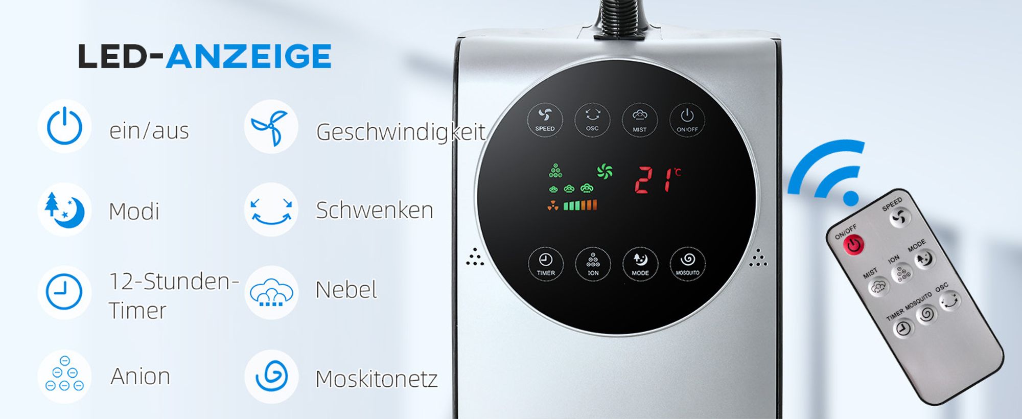 HOMCOM Nebel Ventilator mit Sprühnebel Standventilator mit Wasserkühlung Schwarz