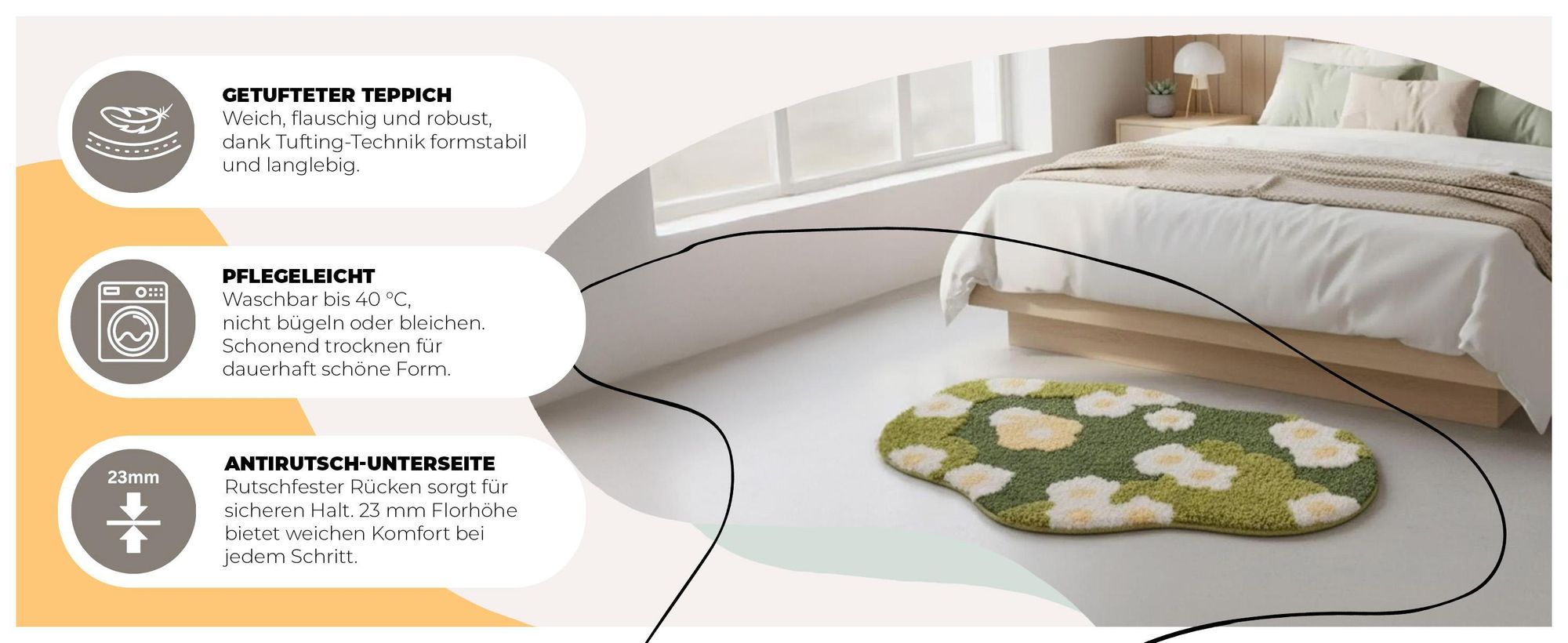 Badteppich, Badematte, Badezimmer, Schlafzimmer, Kinderzimmer, Teppich, Grün, Maschinenwaschbar