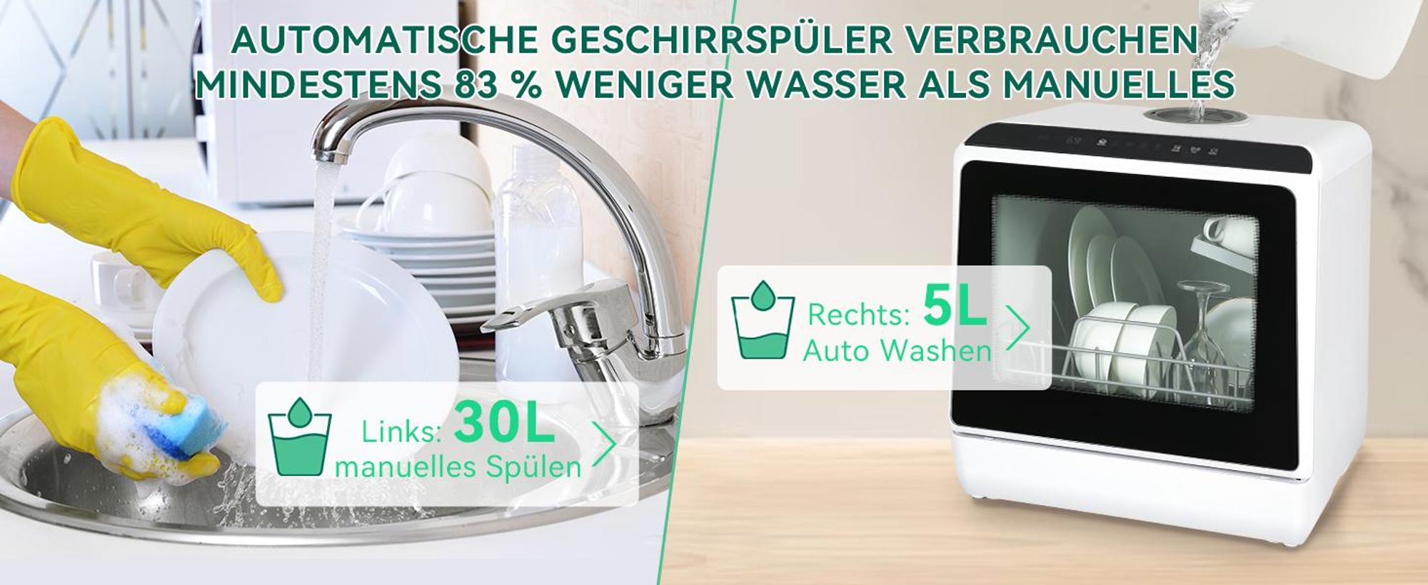 Puluomis Mini Geschirrspüler 45cm freistehend, Geschirrspülmaschine mit mit 5+1 Programe für 3 Gedecke, funktioniert mit/ohne Wasseranschluss, schwarz