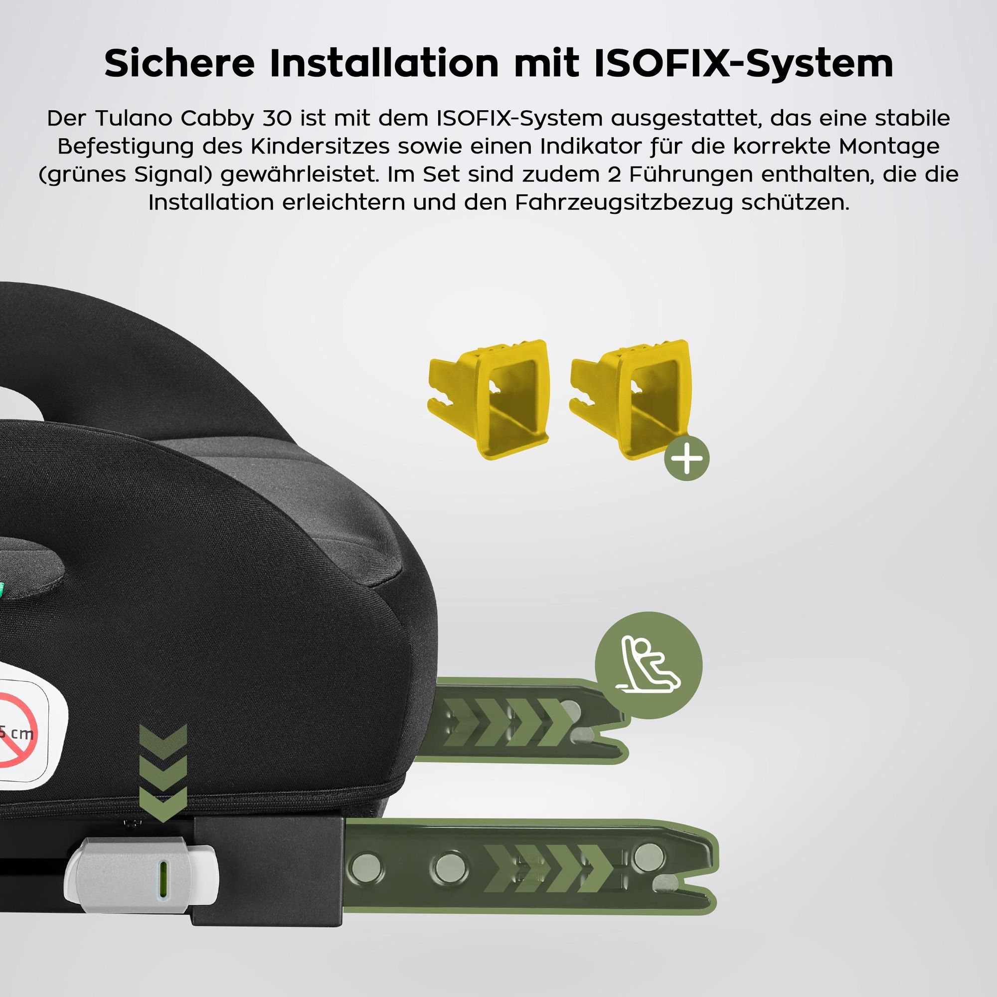 Tulano Cabby 30 Autokindersitz Grau – i-Size 125–150 cm, ISOFIX + Gurt, Getränkehalter, abnehmbarer Bezug