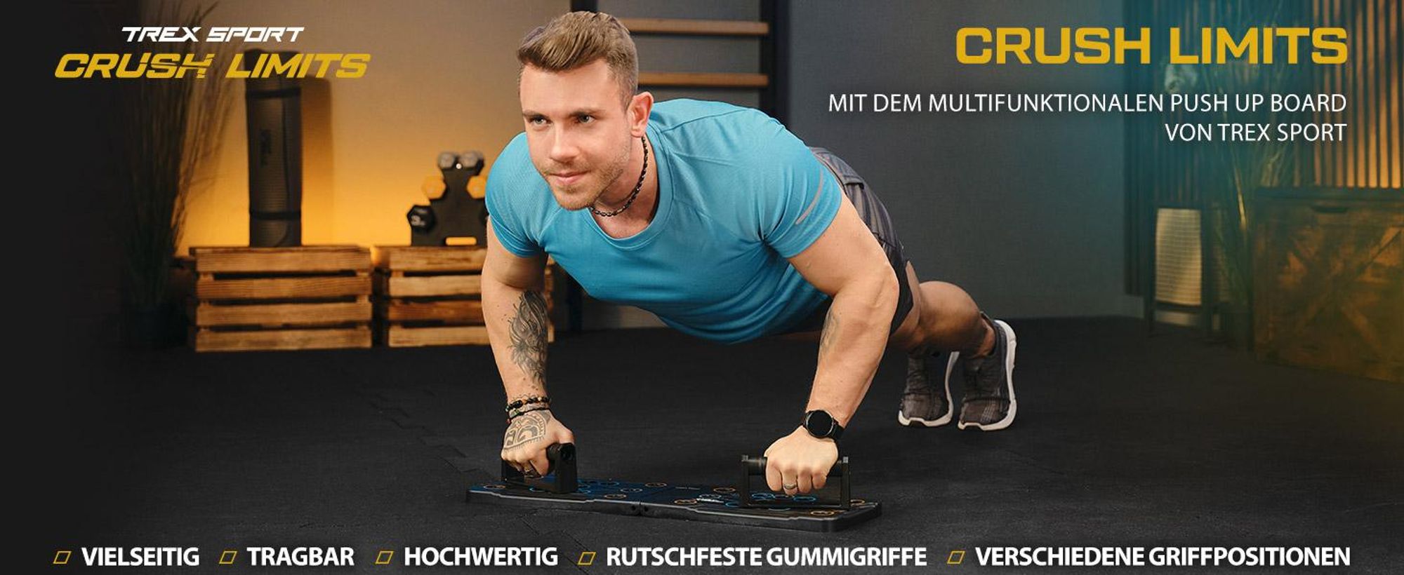 TREX SPORT Liegestützbrett TX-010PUB | Push-Up Board klappbar mit Griffen | Fitnessgerät für Brust, Trizeps, Schultern, Liegestützgriff bis 100 kg