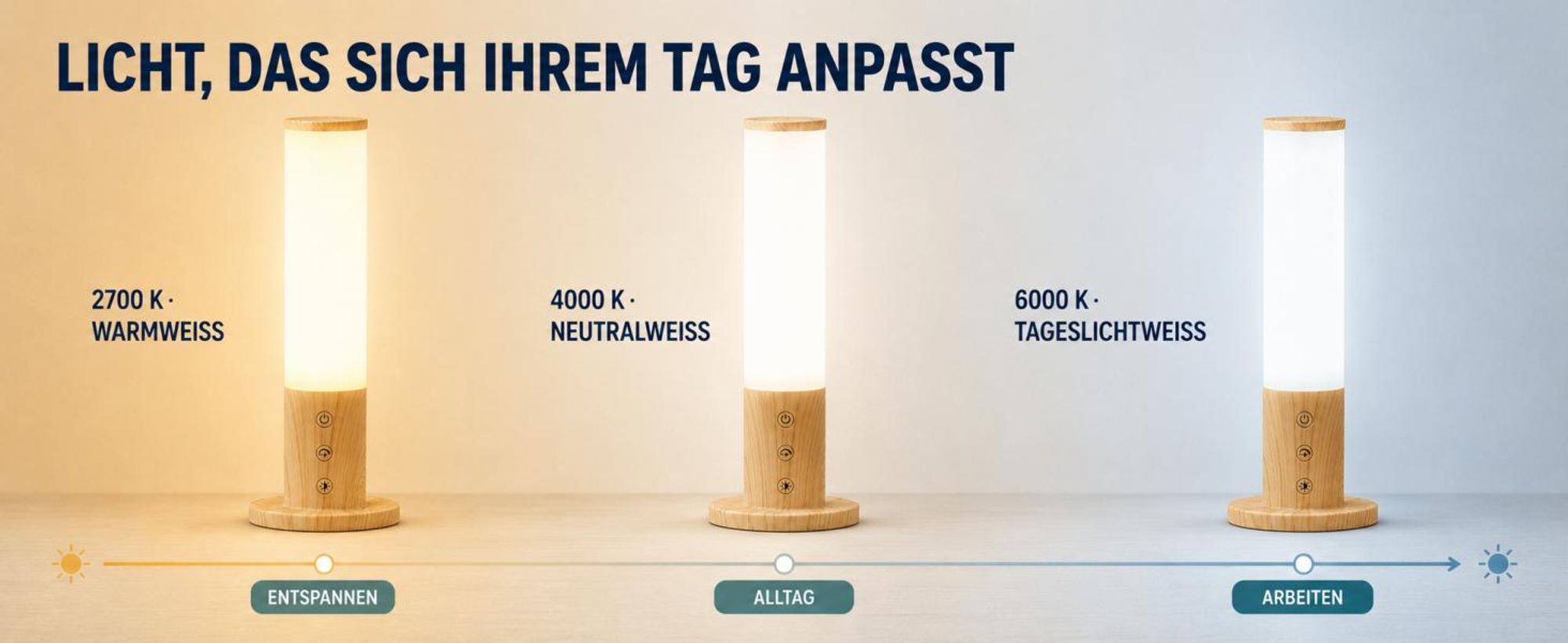 Lichttherapielampe 10000 Lux, 360° Tageslichtlampe in Holzoptik für den Schreibtisch, UV-frei, 3 Farbtemperaturen, 5 Stufen & stufenlos dimmbar, Touch