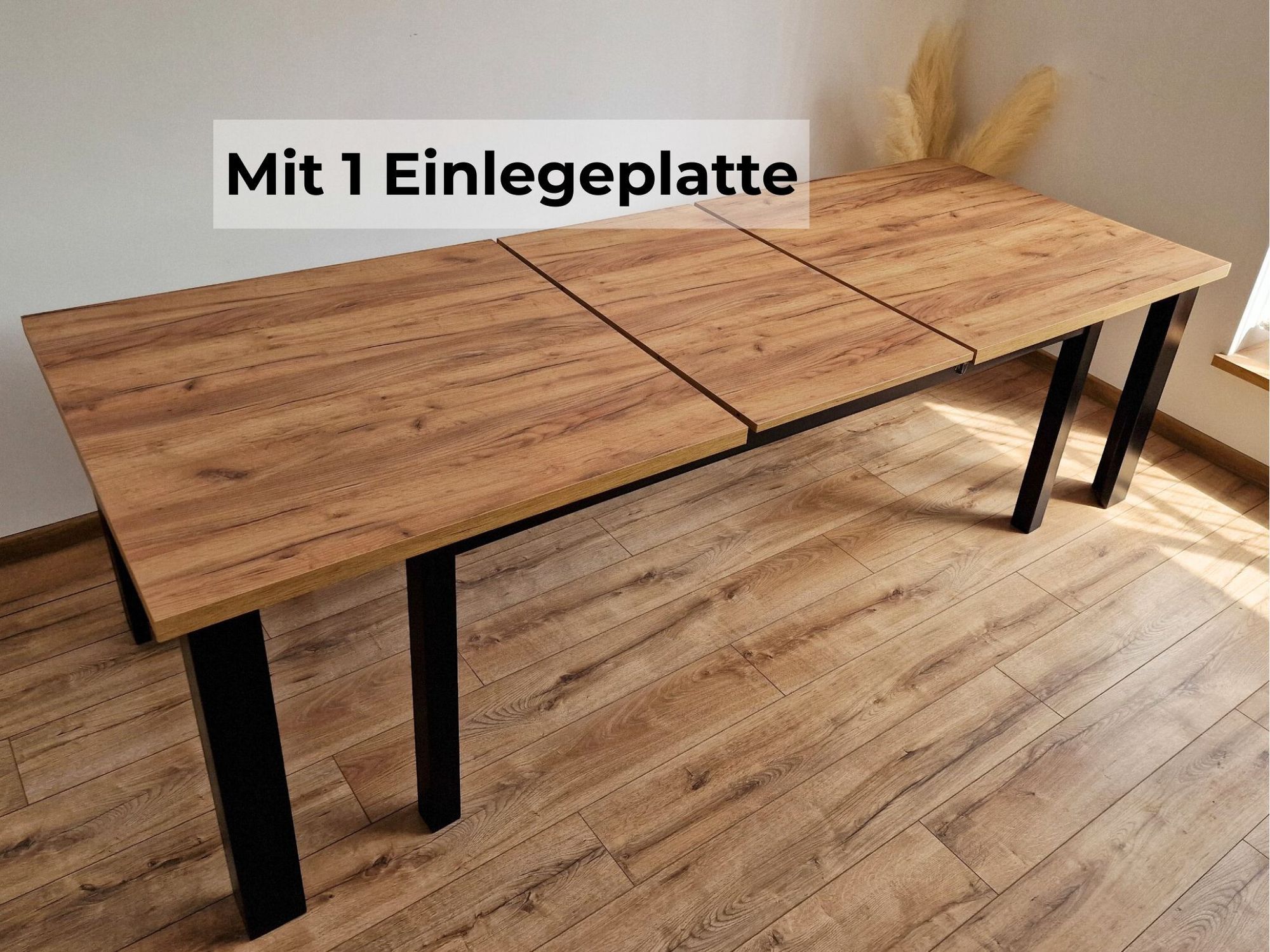 Esstisch Gilberto 100x160 cm ausziehbar – 4 Einlegeplatten – max. 400 cm – Eiche Craft – Massivholzbeine – Tisch für 14 Personen