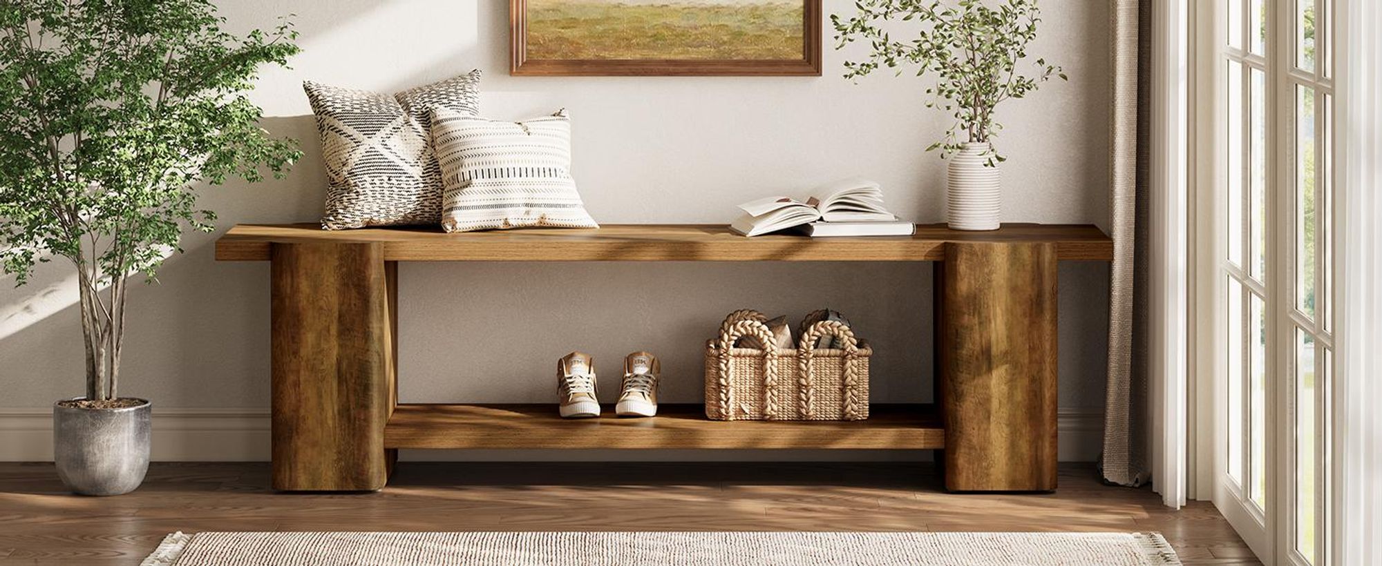 Tribesigns Holz-Eingangsbank, 160 cm lange Fußendebank mit Ablagefach, extra lange Schuhbank im Landhausstil für Eingangsbereich, Esszimmer, Flur