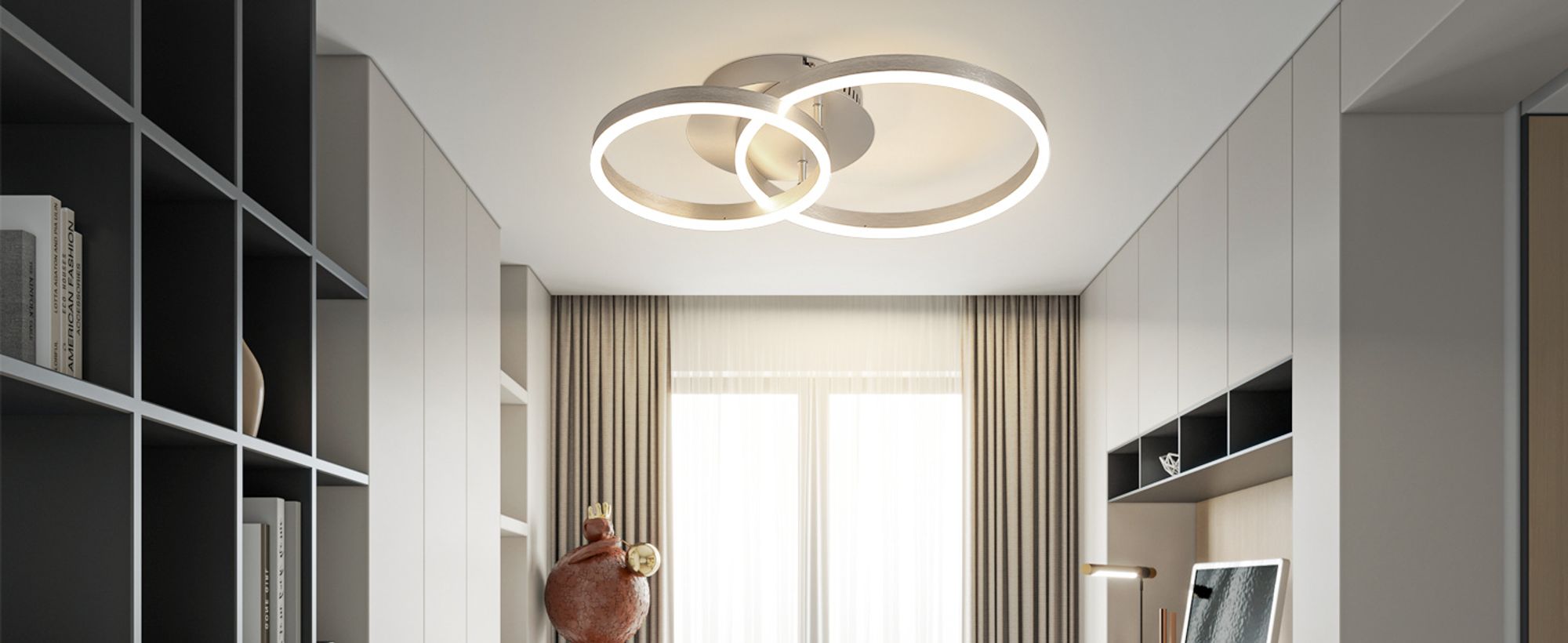 ZMH LED Deckenleuchte 46W Dimmbar Wohnzimmer 59CM Deckenlampe mit Fernbedienung 2 Ring Silber Deckenbeleuchtung Schlafzimmerlampe für Wohnzimmer flur