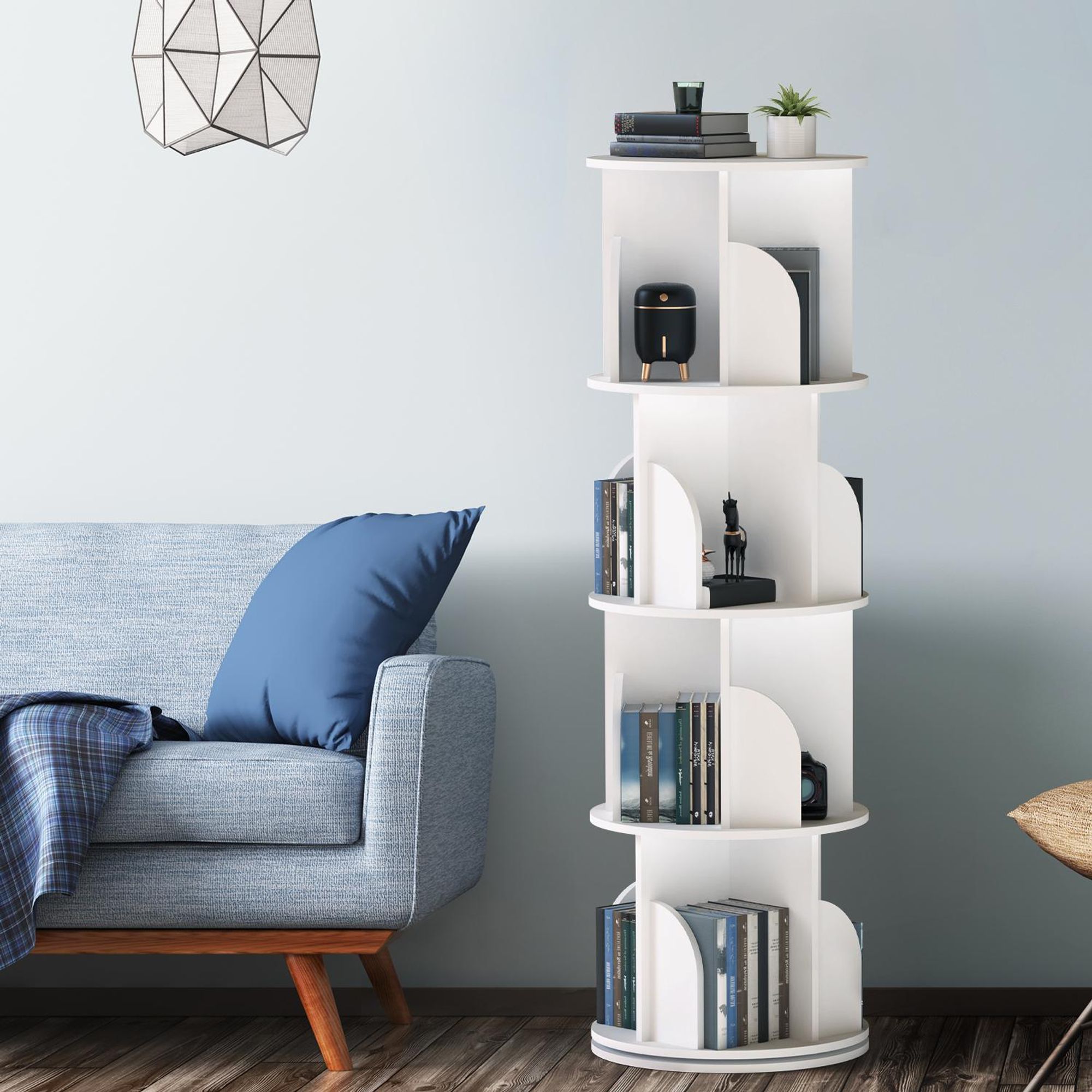 OYAJIA Bücherregal Drehbare Bücherregal, 4 Etagen Stehregale Lagerregal mit Fächern offenes Aufbewahrungsregal, 40 x 40 x 128 cm, 4 Ebenen 16 Fächer