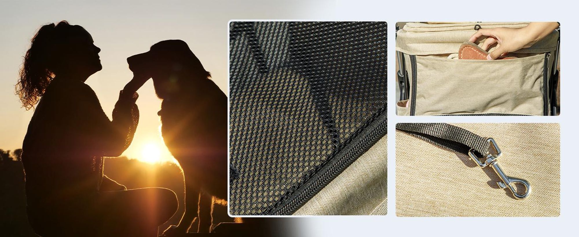 Wózek dziecięcy PawHut, lekki, składany aluminiowy wózek dla psów i kotów, wózek dla kota z poduszką, okna z siatki, drzwi, kosz do przechowywania, wózek dla kota dla małych psów, khaki