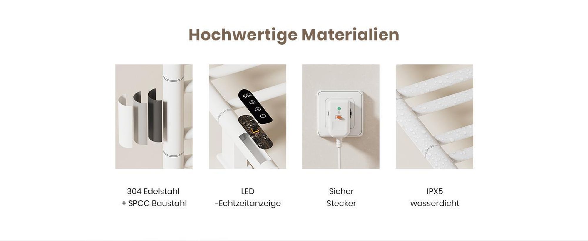 EMKE Handtuchwärmer Elektrisch 780 x 430 x 90mm 130W drehbar U-Rohr Intelligent Touch LCD Tuya Alexa Badheizkörper Weiß Heizkörper
