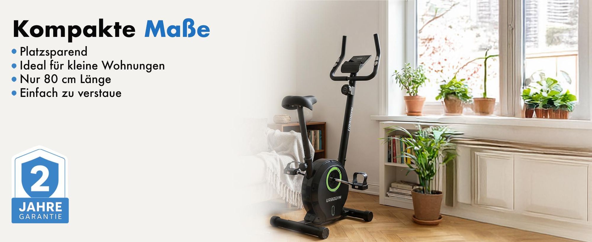 URBOGYM BAY GREEN Heimtrainer – Magnetisches Fitnessbike mit 3-kg-Schwungrad, 8 Widerstandsstufen, bis 110 kg
