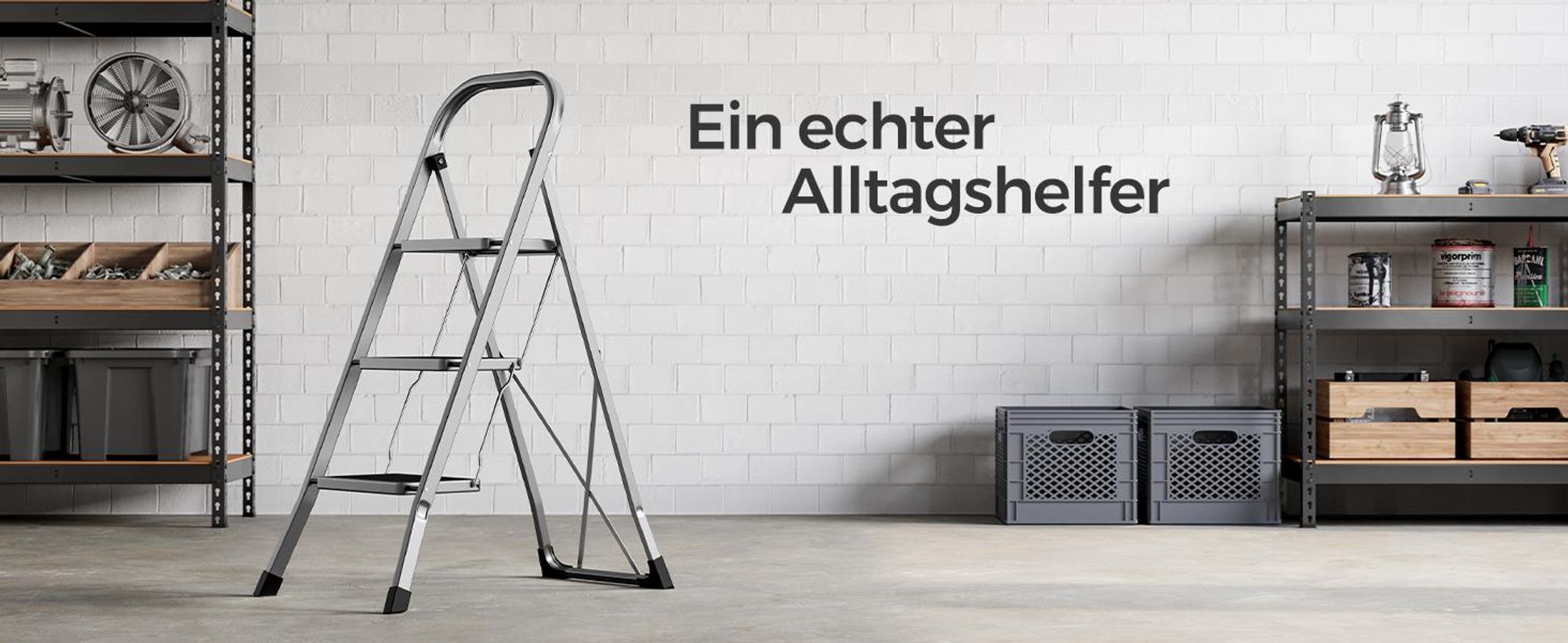 SONGMICS Klapptritt mit 3 Stufen, Trittleiter, mit Handlauf, aus Stahl, Klappleiter
