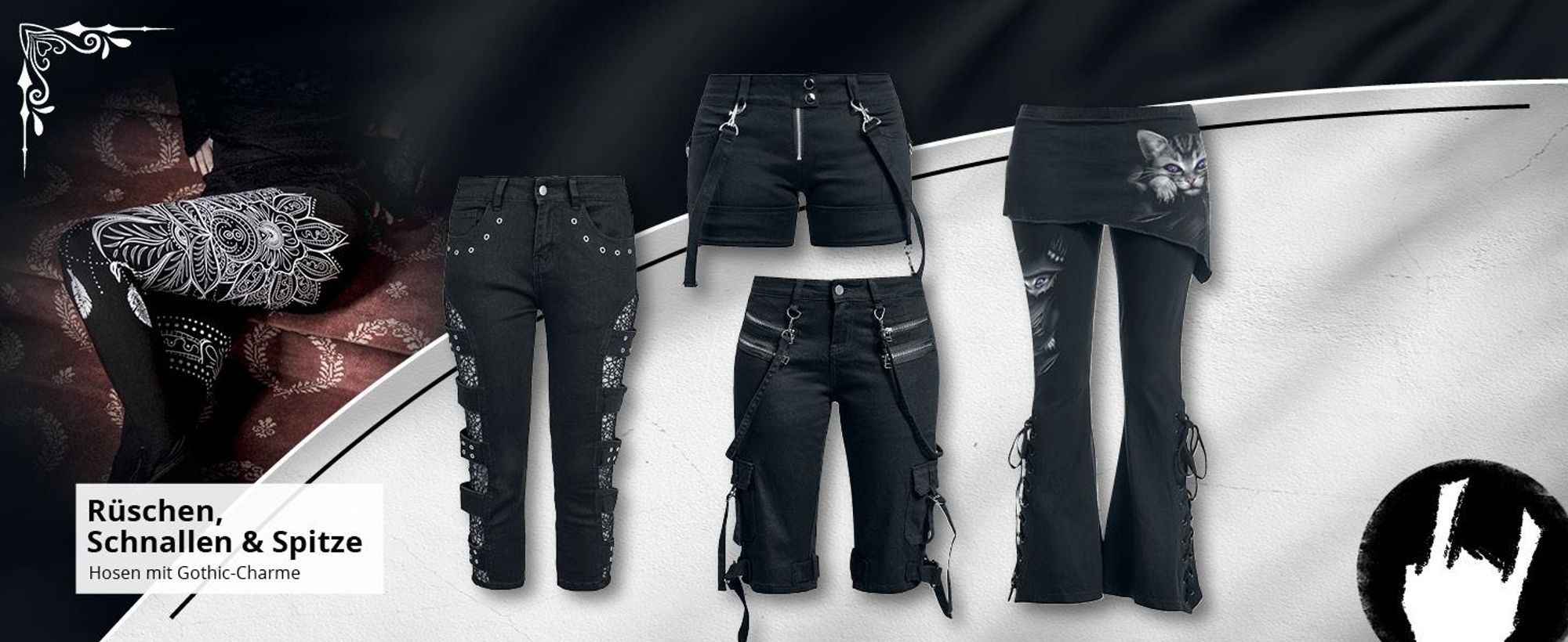 Gothicana by EMP Damen schwarze Netzhandschuhe fingerlos mit Daumenloch - sehr elastisch Standard