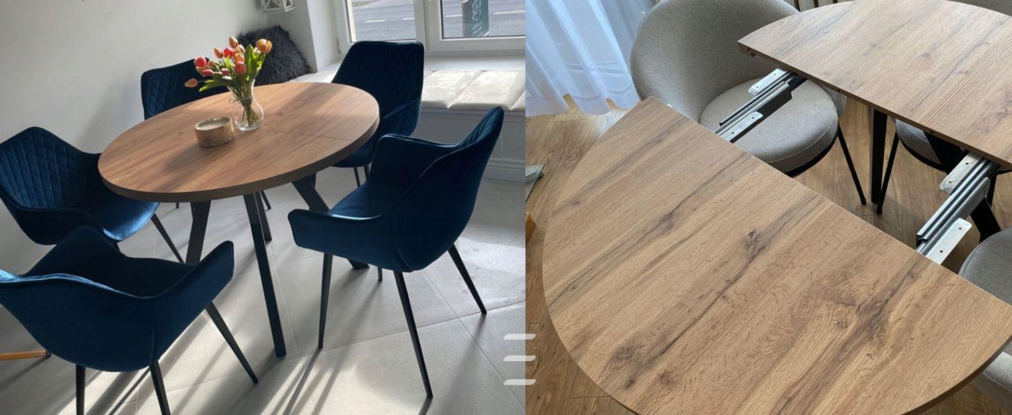 Runder Ausziehbarer Tisch für Esszimmer, PERO, Loft-Stil, Skandinavische, Durchmesser: 110 / 160 cm, Farbe: Eiche Craft Golden / Weiss
