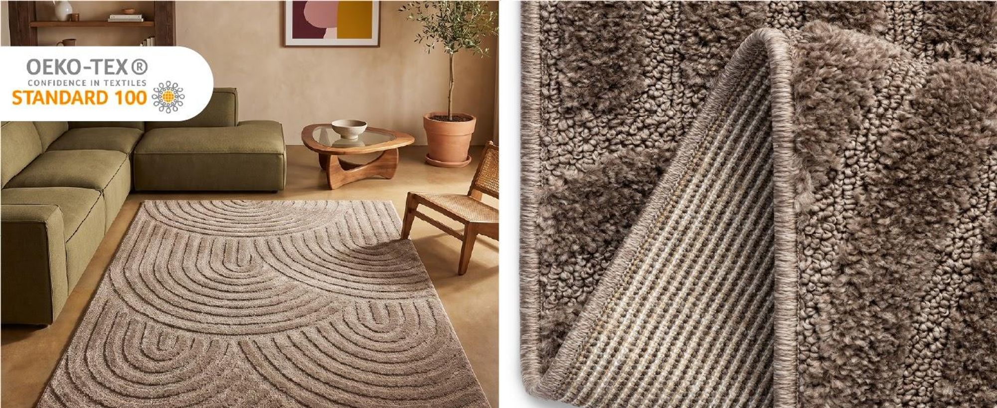 Tapiso Kurzflorteppich LINEA 3D Wellenmuster taupe Wohnzimmer 200 x 300 cm