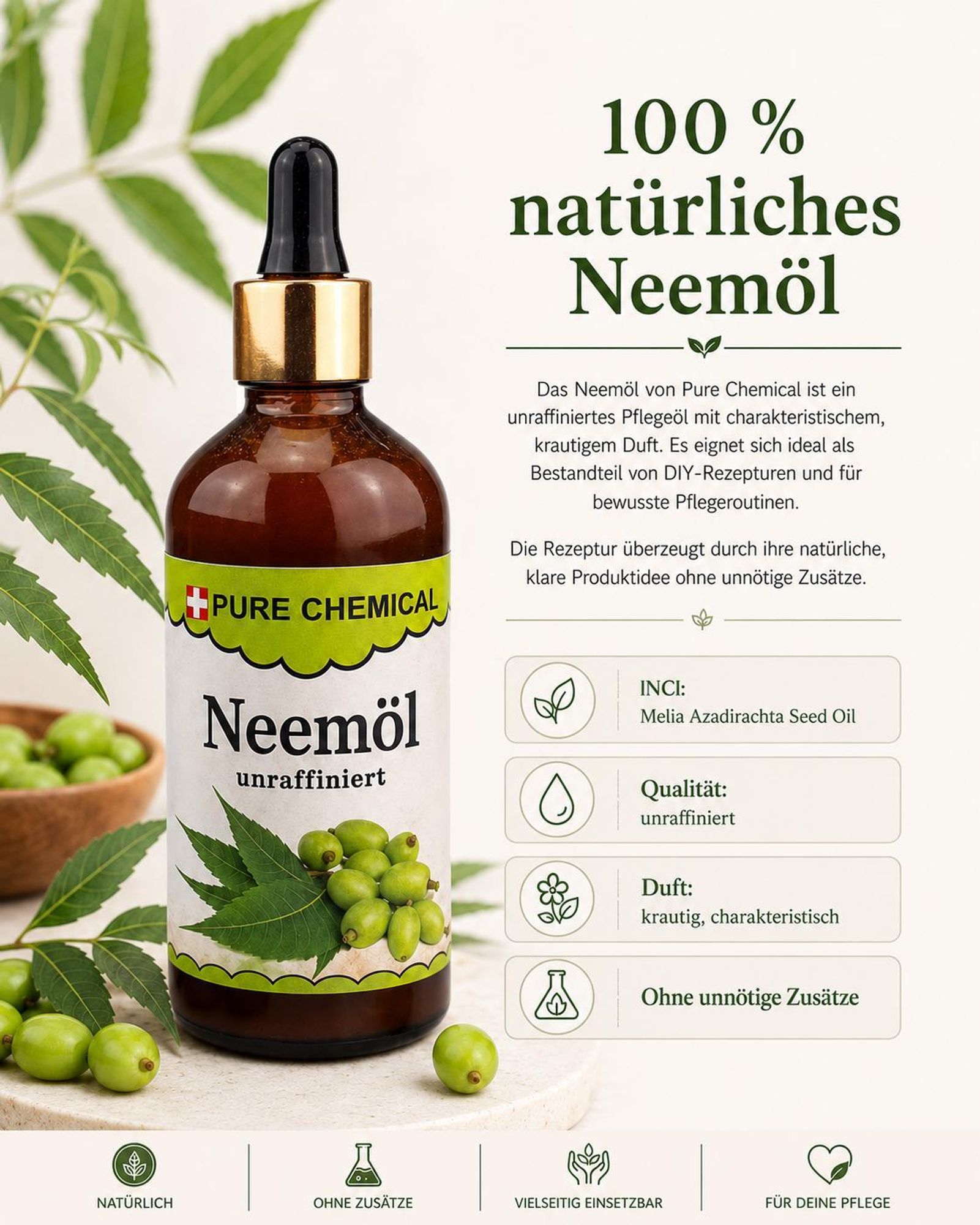 PURE CHEMICAL | Neemöl | unraffiniert | natürlich | kaltgepresst | 100 ml