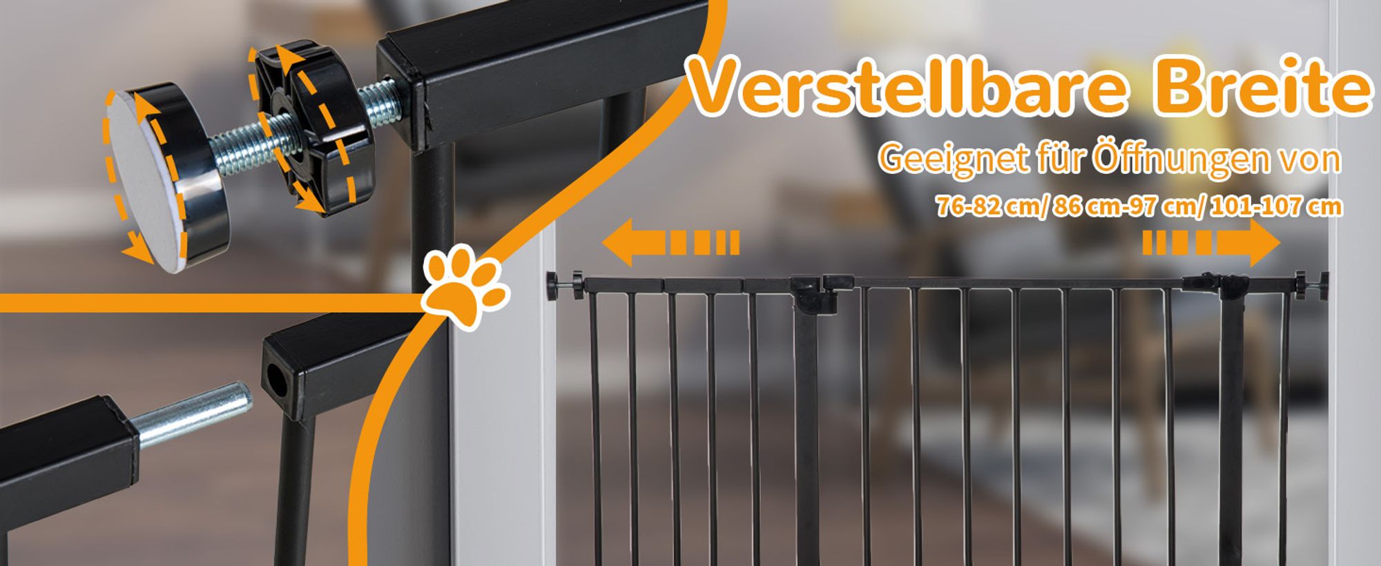 PawHut Hunde Absperrgitter ohne bohren Schutzgitter Treppenschutzgitter Stahl