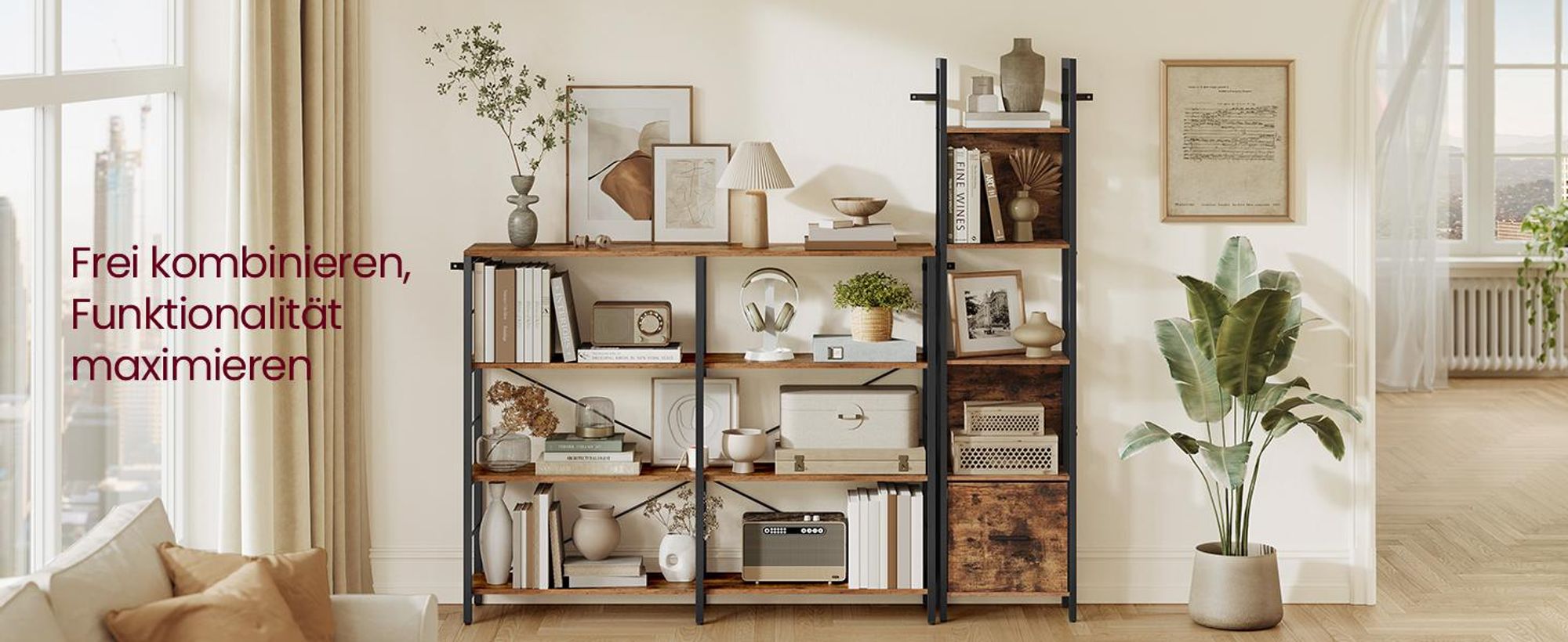 VASAGLE Bücherregal, Standregal mit 4 Ebenen, 30 x 120 x 109,4 cm, Industrie-Design, für Wohnzimmer, Arbeitszimmer, Balkon