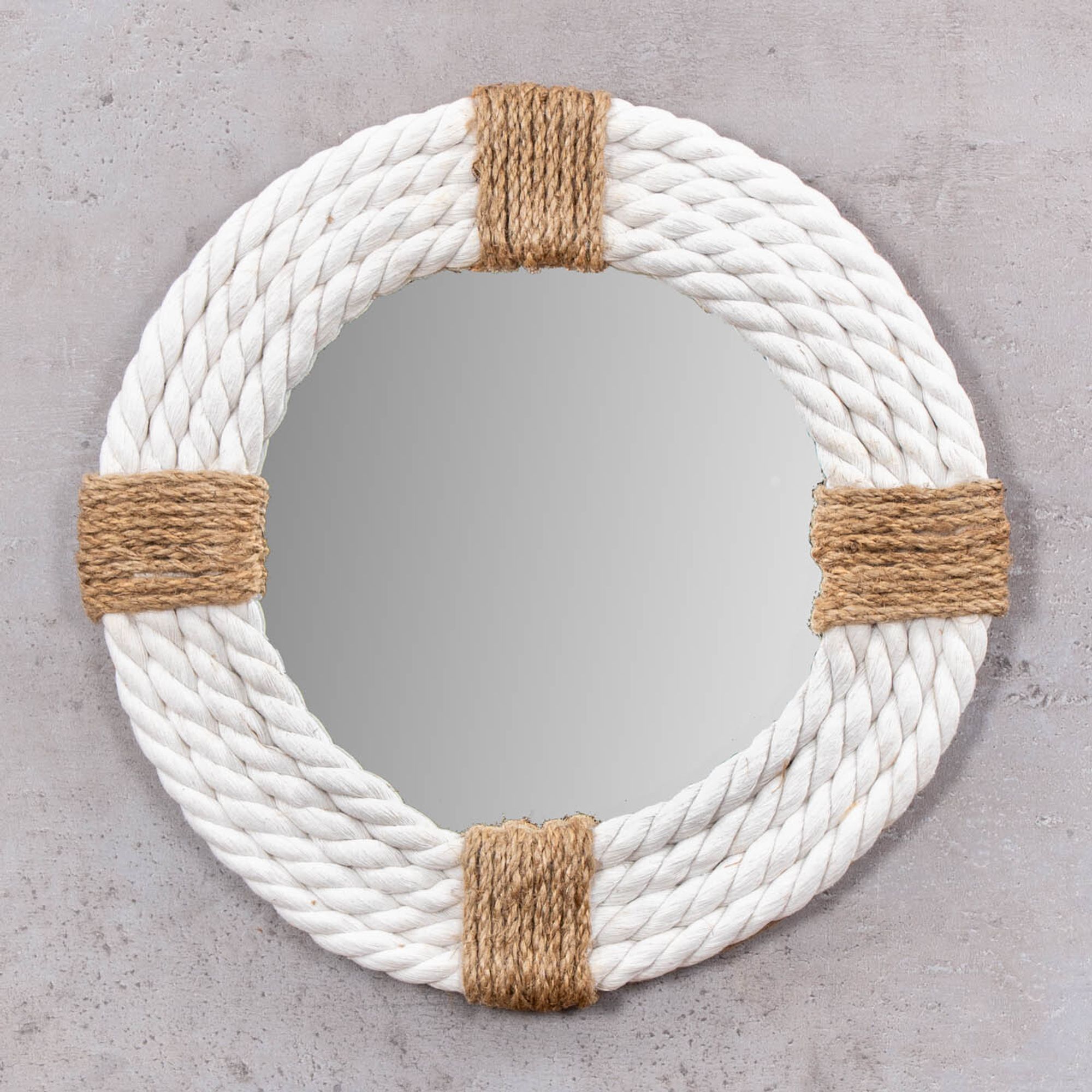 Spiegel Ø30cm Rund Weiß Natur Maritim Jute Seil Wandspiegel Flurspiegel Wanddeko Boho