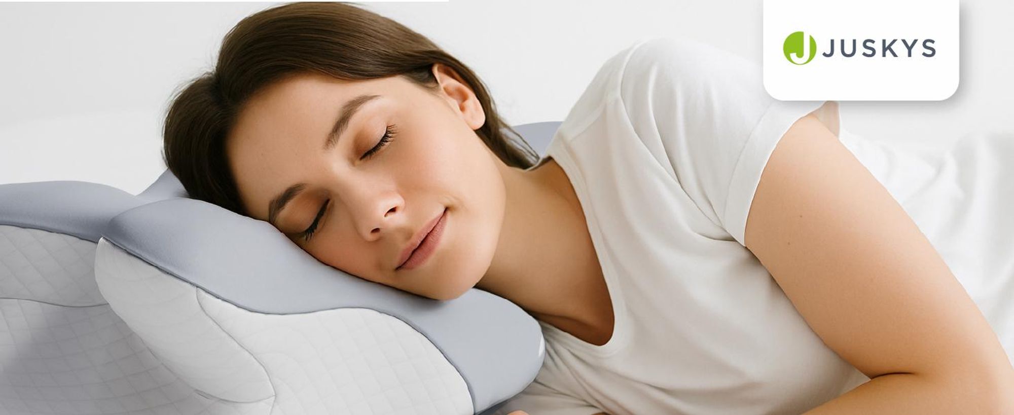 Juskys Nackenkissen 2er Set - Ergonomisch, Memory-Foam-Füllung - weiß / grau