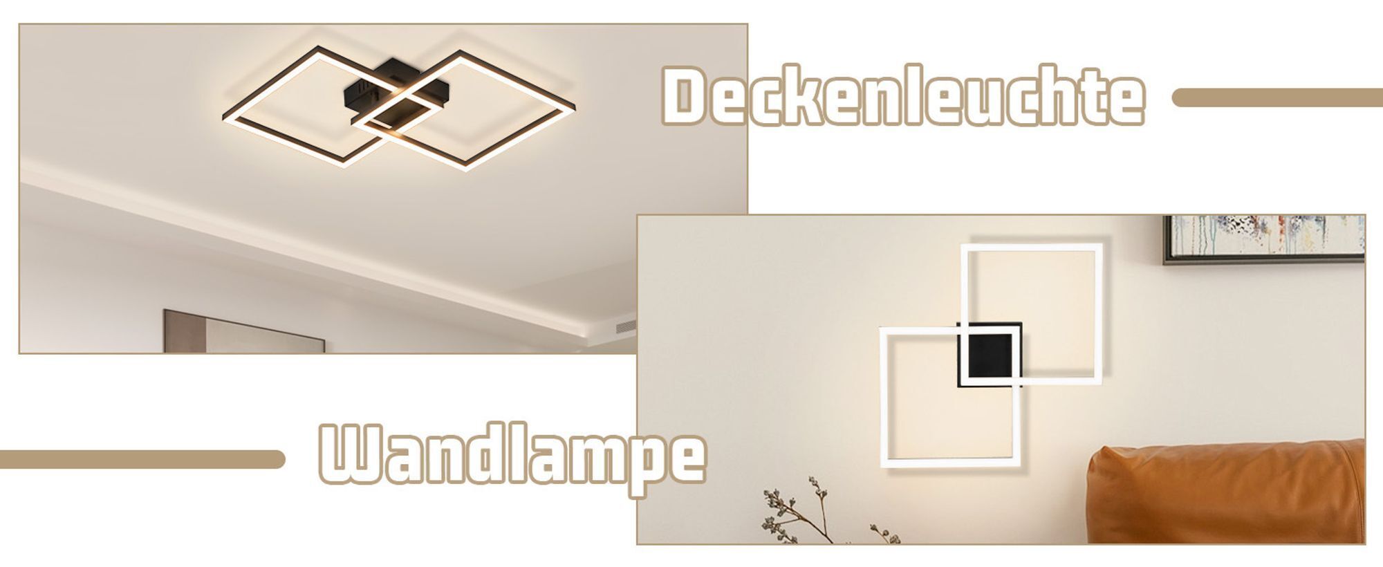 ZMH Deckenlampe LED Deckenleuchte Schlafzimmer 24W Wohnzimmerlampe Warmweiß Küchenlampe Modern Esszimmerlampe Schwarz Eckig Deckenleuchten