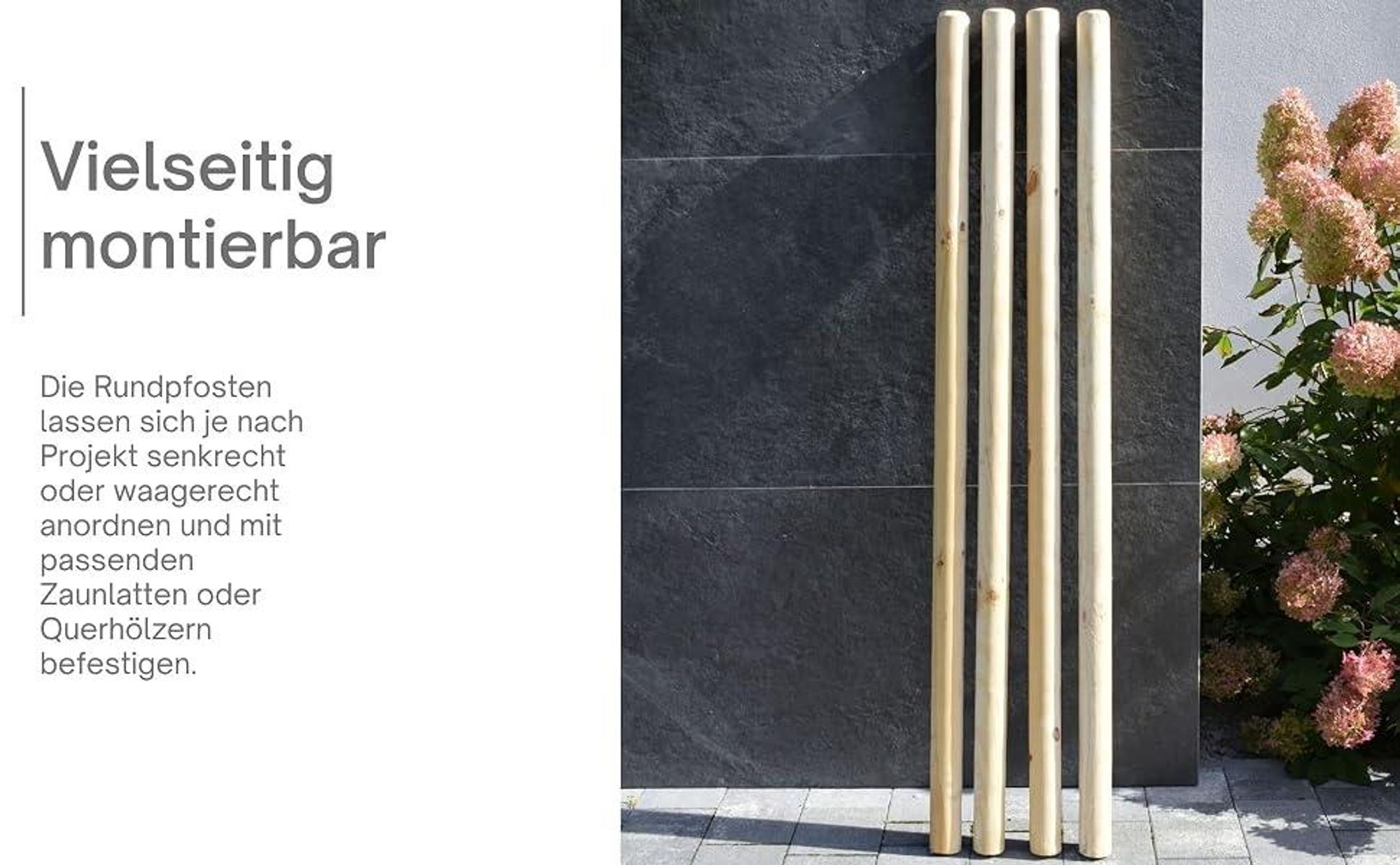 TIMBERMIK Holzpalisaden Ø 6x240 cm 4er-Set Beidseitig Gefast Unbehandelt Kiefernholz Nicht Imprägniert Ohne Spitze