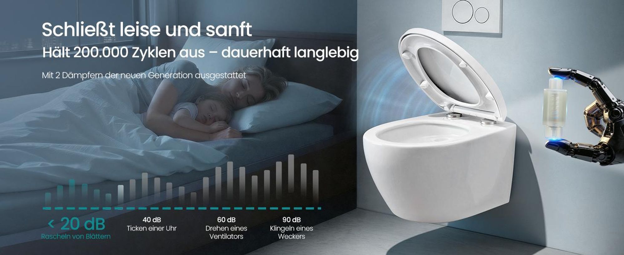 SONGMICS WC-Sitz lange D-Form, Absenkautomatik, Toilettendeckel, Griff, PP-Kunststoff, einfache Montage, bis 300 kg, weiß