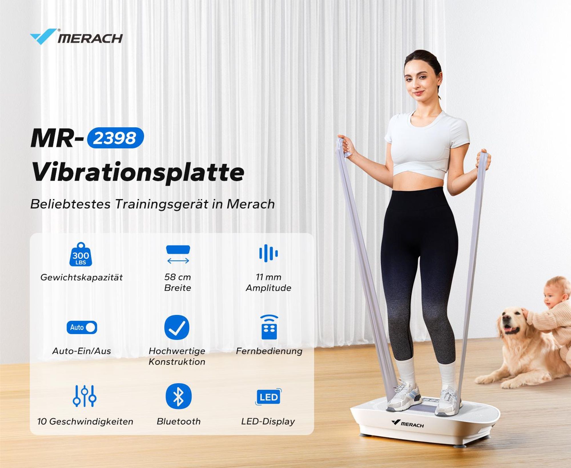 MERACH Vibrationsplatte Trainingsgerät – mit 10 Intensitätsstufen, für Ganzkörpertraining, Fettverbrennung, Muskelaufbau & Formung, grau