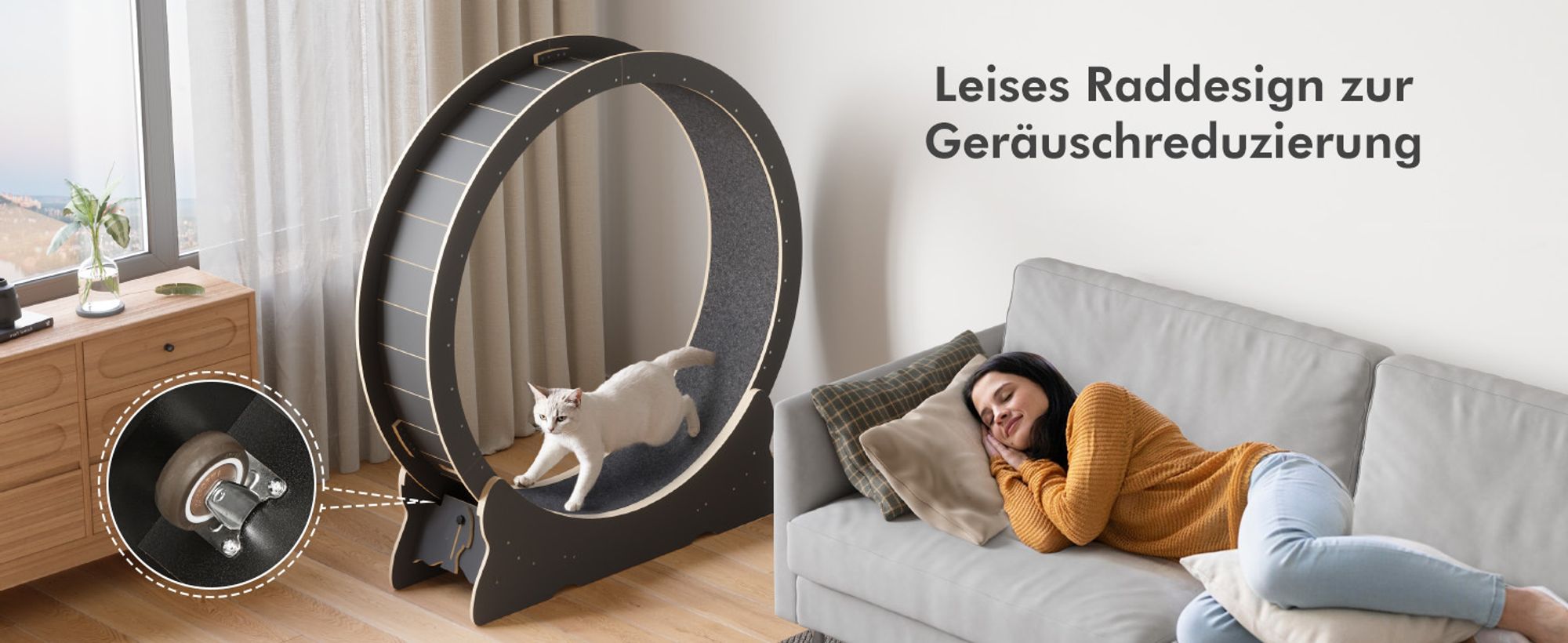 Mondeer Tier-Intelligenzspielzeug Laufband für Katzen,Innendurchmesser 100cm,Sicherheitsschloss-Design, Leises Scrollrad,110 x 117 x 36CM Schwarz