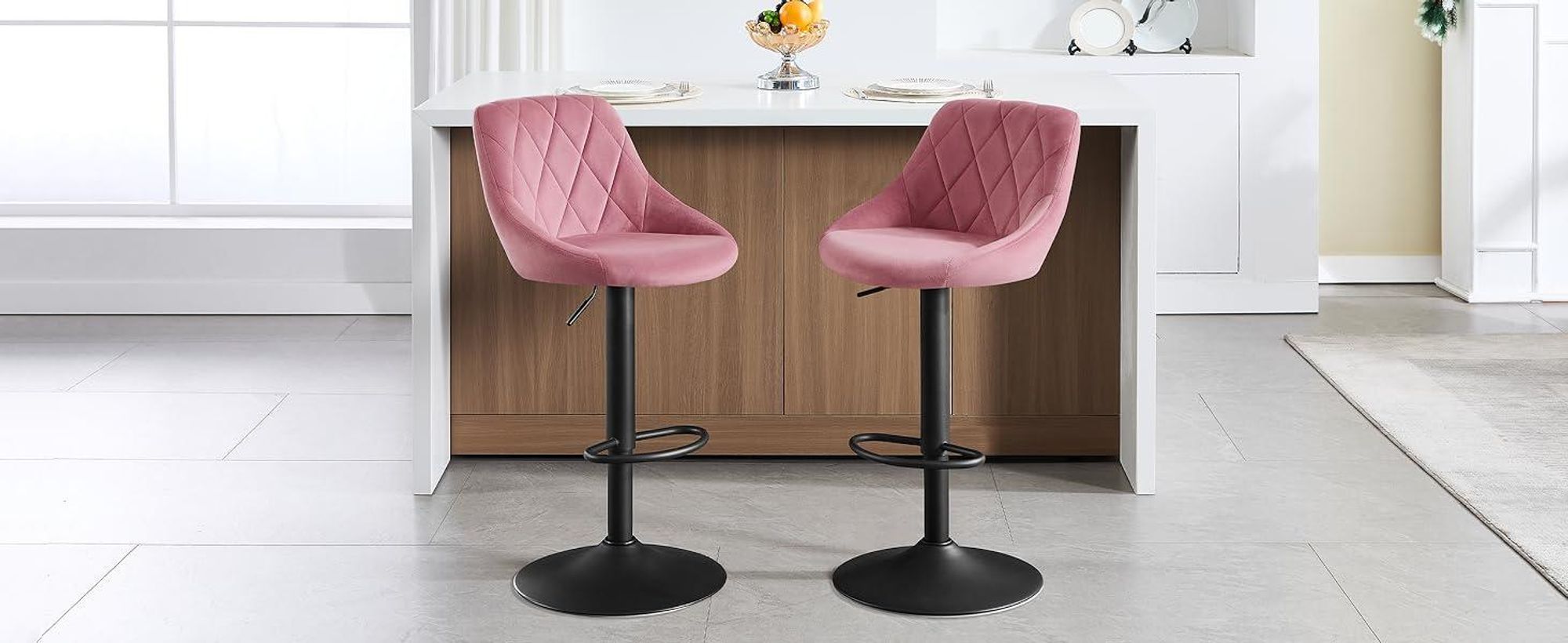 WOLTU Barhocker Barstuhl, Gute gepolsterte Sitzfläche aus Samt, Höhenverstellbar, 360° Drehbar, Rosa