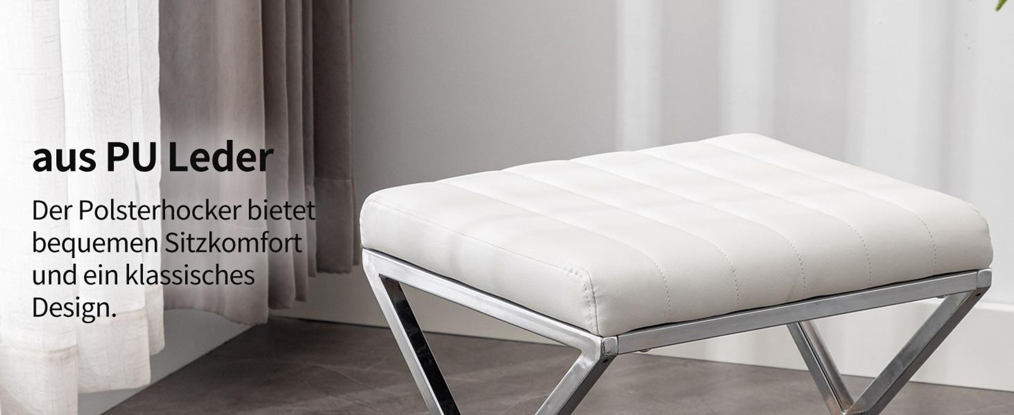 Duhome Sitzhocker Kunstleder, Polsterhocker Fußhocker Gepolstert Moderner Hocker mit Metallgestell für Schminktisch Flur Wohnzimmer Schlafzimmer, Model WY-9196A1, Farbe:Weiß