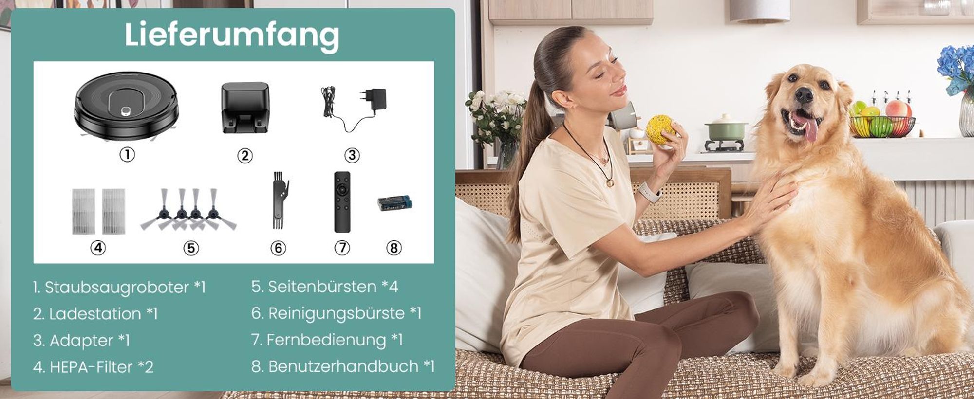 Vactidy W6+ Saugroboter ohne Wischfunktion, 2800 Pa Saugkraft, 720 ml großer Behälter, 120 Min. Laufzeit, APP/Sprache/Fernsteuerung