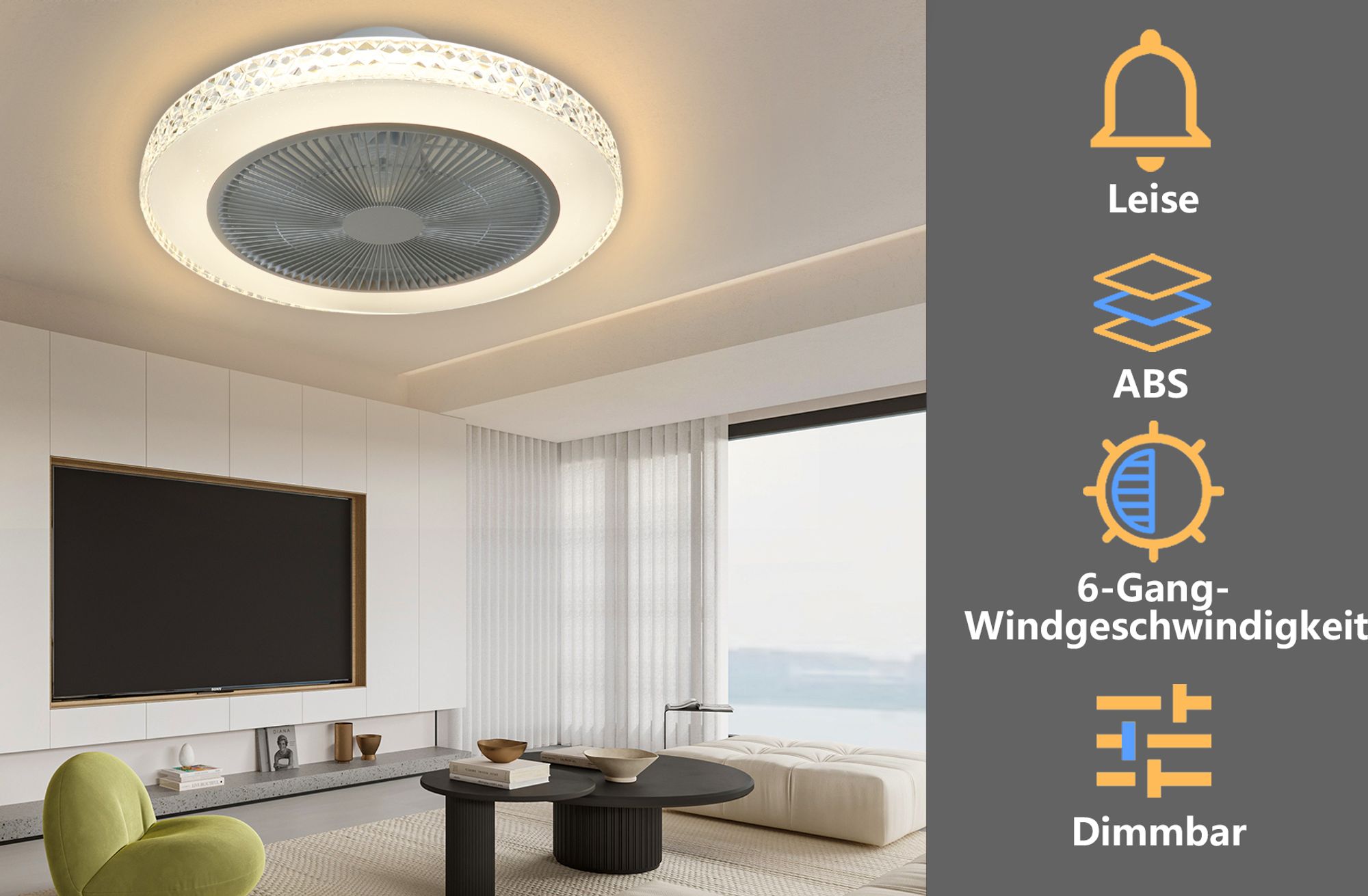 ZMH Deckenventilator Mit Beleuchtung und Fernbedienung Leise - 48.5CM LED Deckenlampe Dimmbar Wohnzimmer Ventilator Timing Deckenleuchte Fan