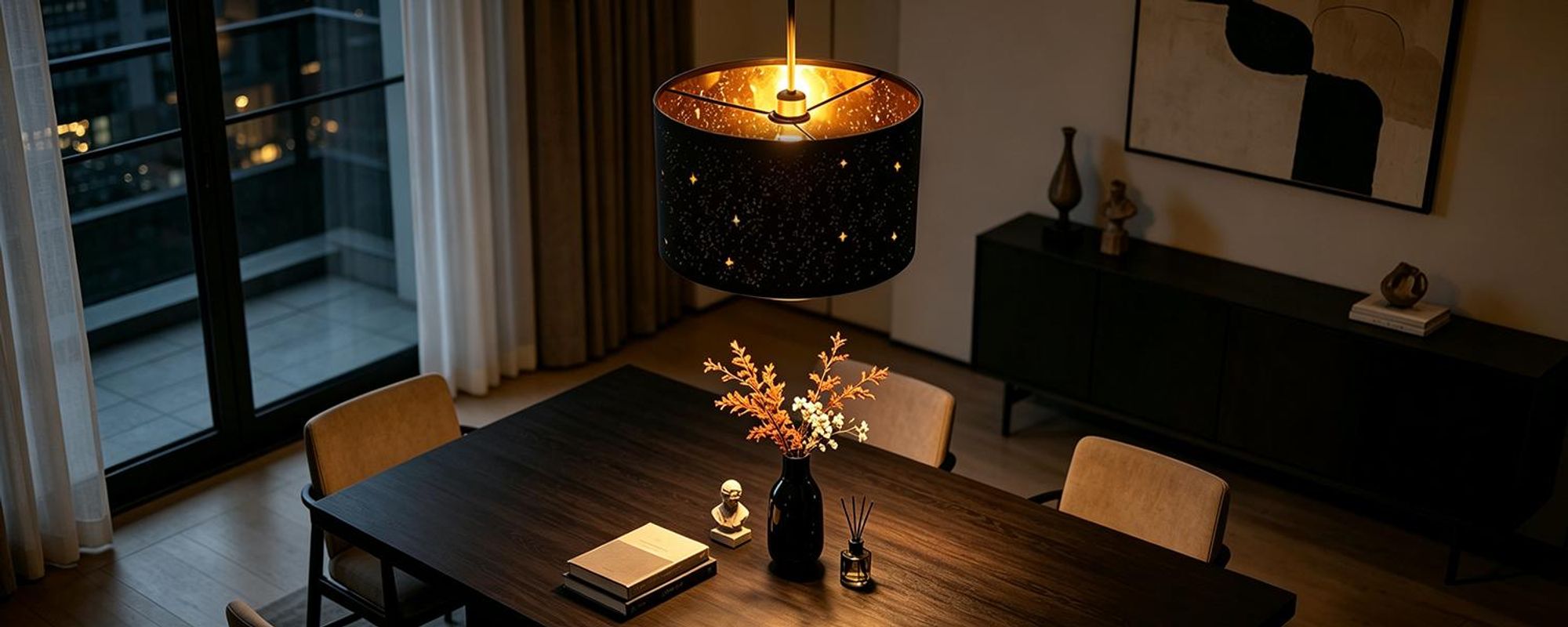 ZMH Pendelleuchte Schwarz esstisch Hängelampe  Modern  Hängeleuchte  Stern Stoffschirm Design Esstischlampe E27 Fassung Pendellampe für Wohnzimmer Esszimmer Schlafzimmer