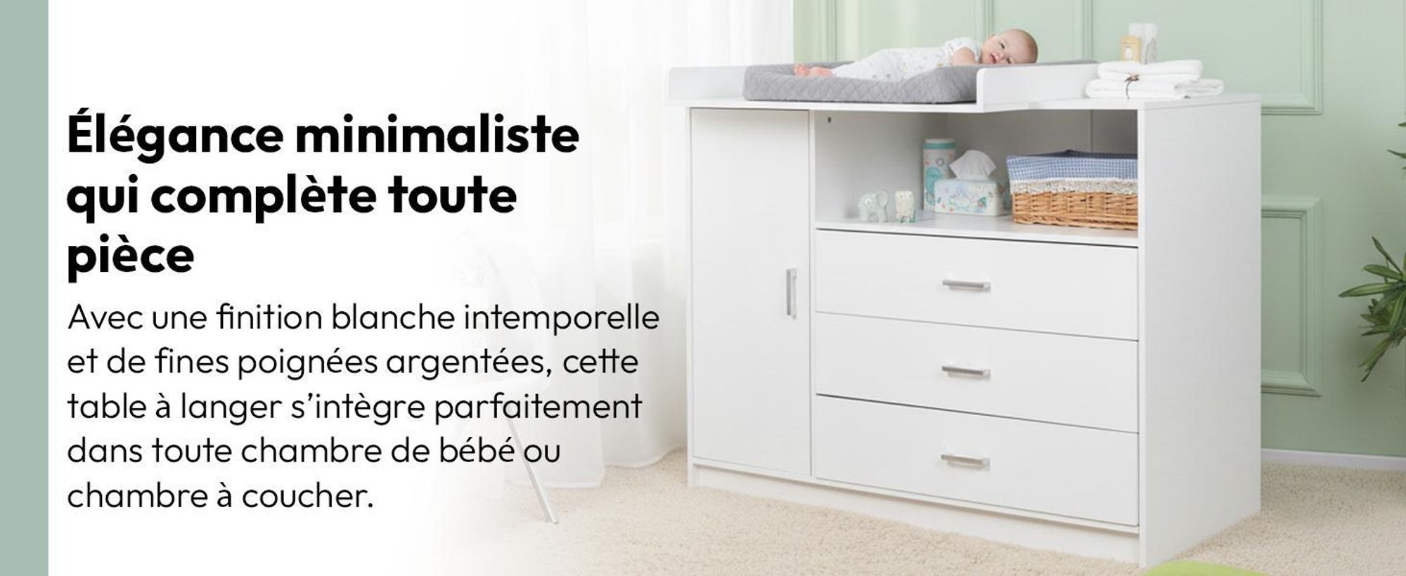Commode à Langer pour bébé en Bois avec Plan à Langer, 3 tiroirs, 1 Porte, Hauteur 100 cm, Coloris Blanc, Dimensions 113x100 cm
