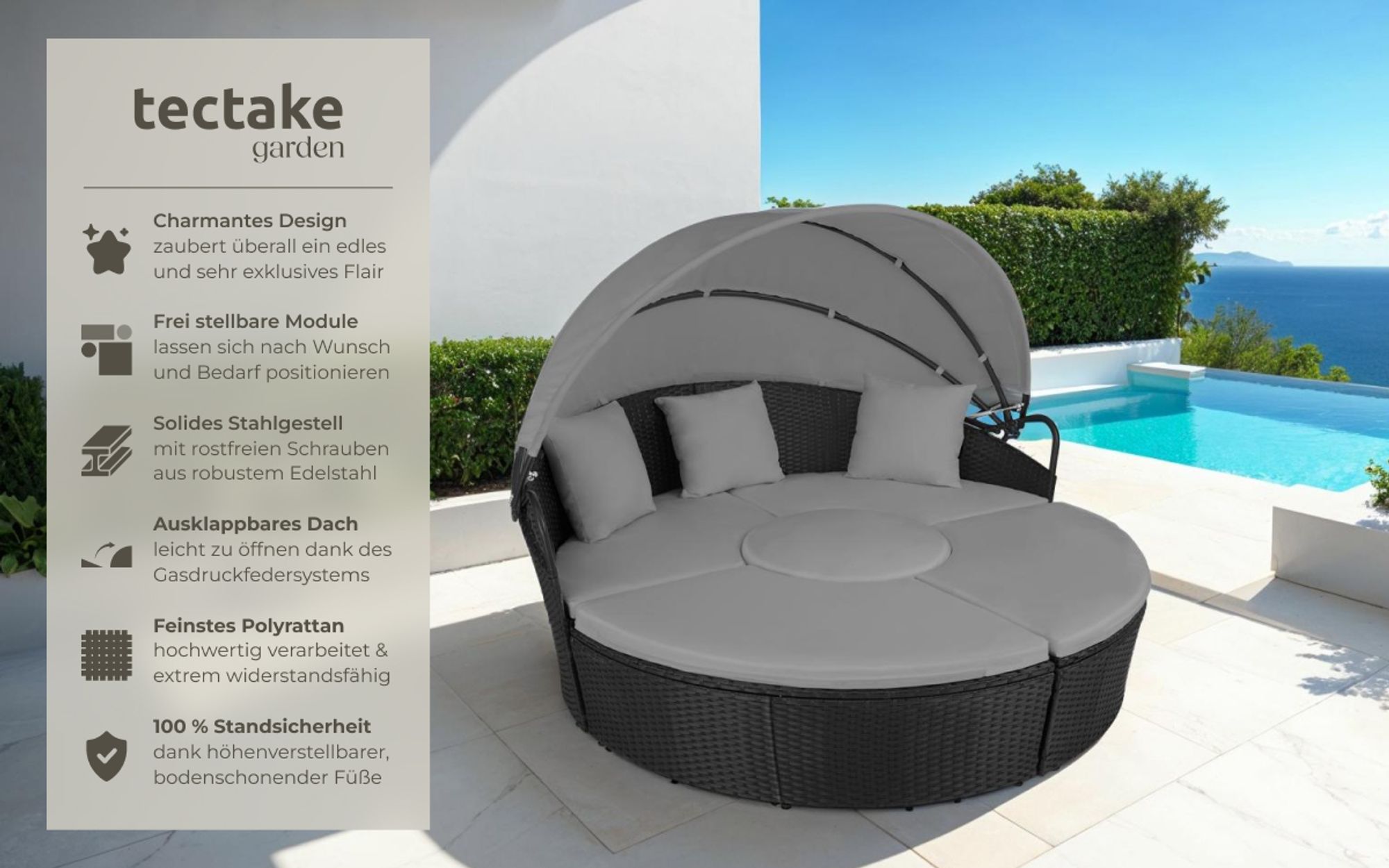 tectake® Rattan Sonneninsel Santorin widerstandsfähig UV-beständig