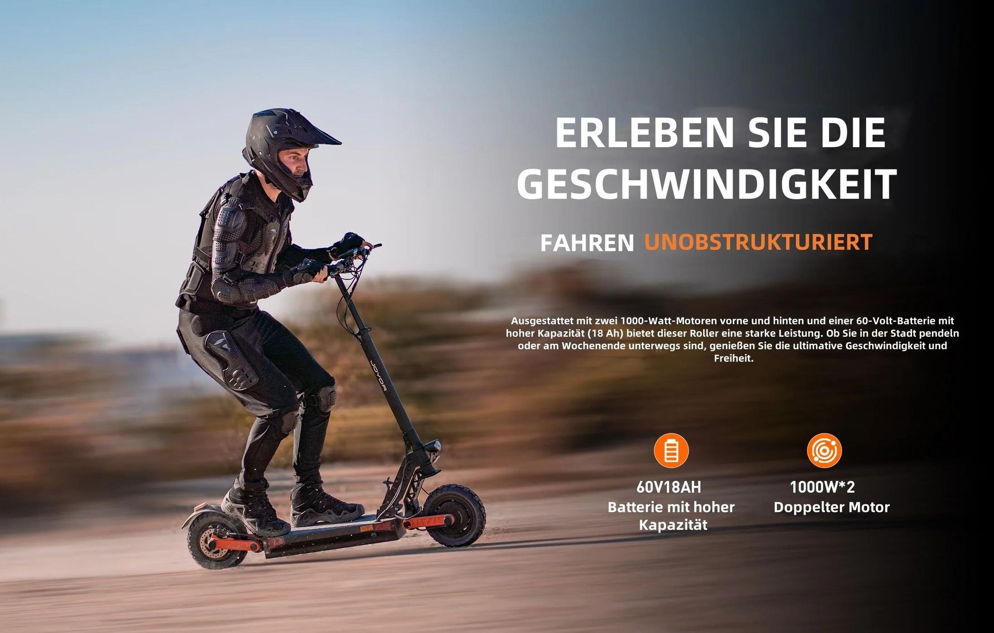 JOYOR S10-S-Z Elektroroller mit Blinkern - 1000 W * 2 Motor 60 V 18 Ah Akku 70 km Reichweite Scheibenbremse - Schwarz