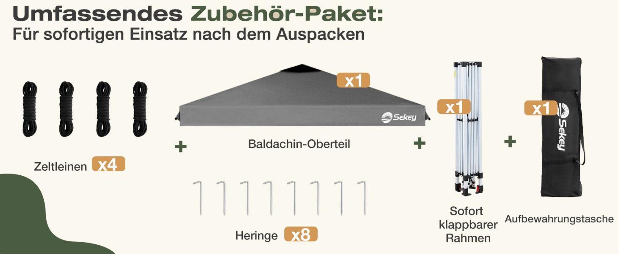 Sekey Faltpavillon 3x3 m, wasserdicht, UV-Schutz 50+, belüftet, 3 Höhen, stabil & windfest