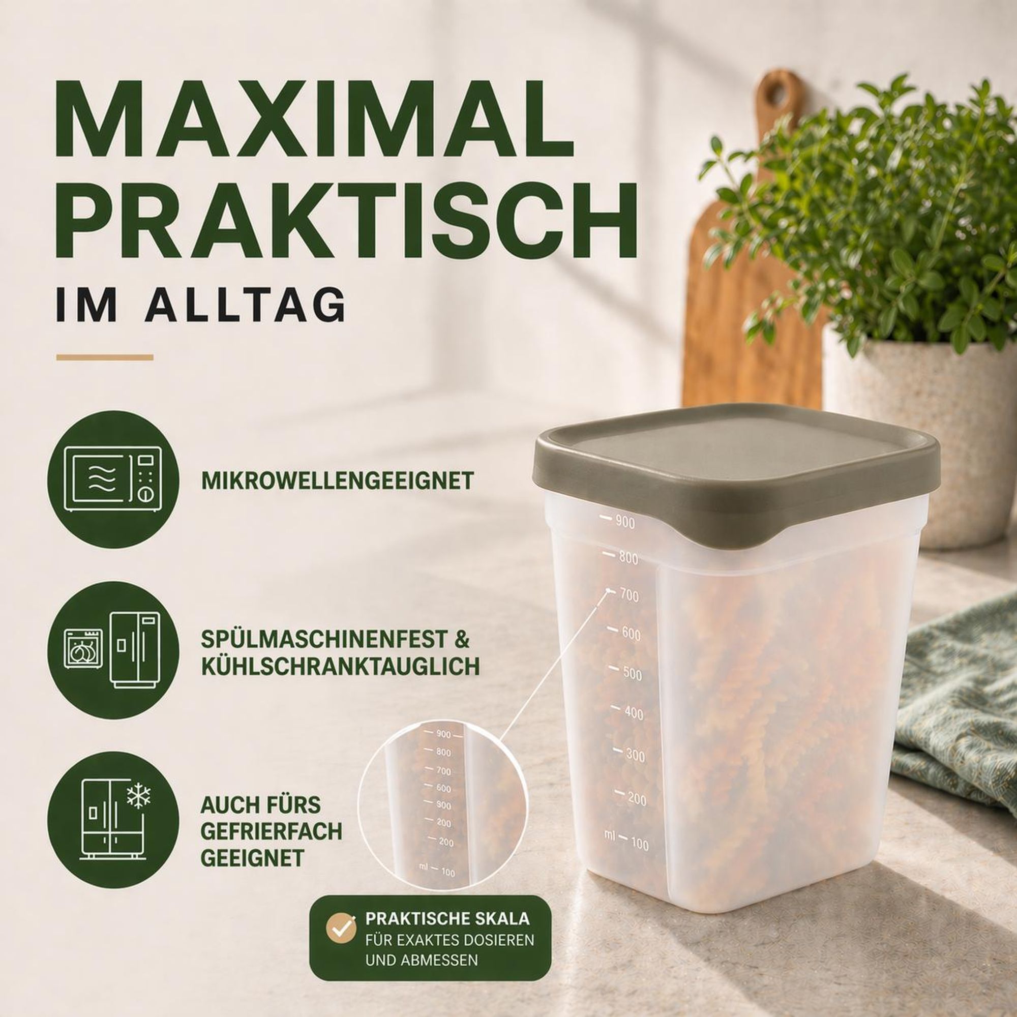 6x Vorratsdosen 1000ml stapelbar mit Deckel - BPA-frei ,spülmaschinengeeignet, mikrowellenfest frostsicher - für Küche Lebensmittel Mehl Tierfutter