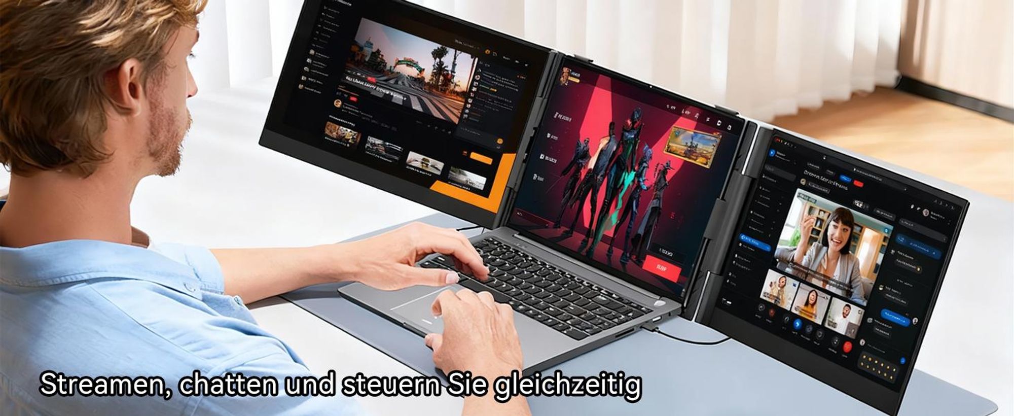 Blackview Tragbarer Bildshirm DCM6 14" mit A3 Bluetooth-Box Dual-Screen-Laptopmonitor, ultradünn, FHD, für 13,3"-17,3" Laptops, 180° drehbar