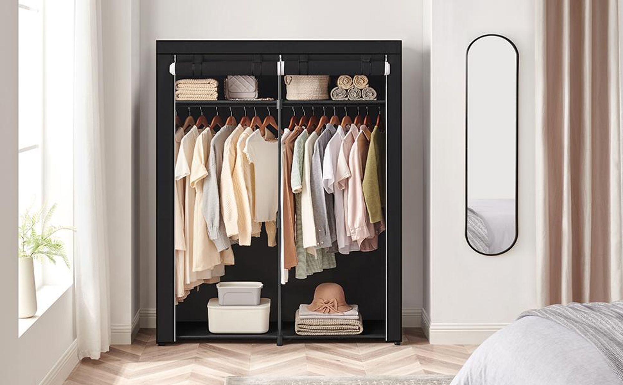 SONGMICS Kleiderschrank mit 2 Kleiderstangen faltbar
