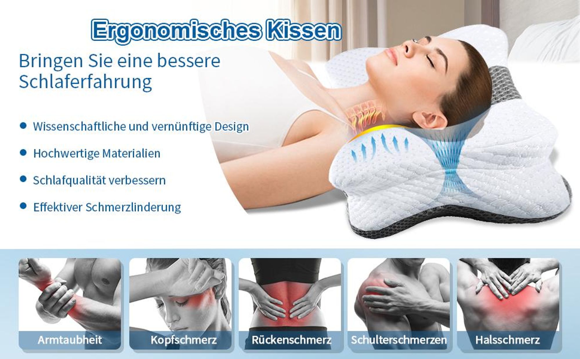 Nackenkissen, Kopfkissen, Nackenstützkissen, Ergonomisches Orthopädisches Kissen, Memory Foam Kissen, gegen Nackenschmerzen