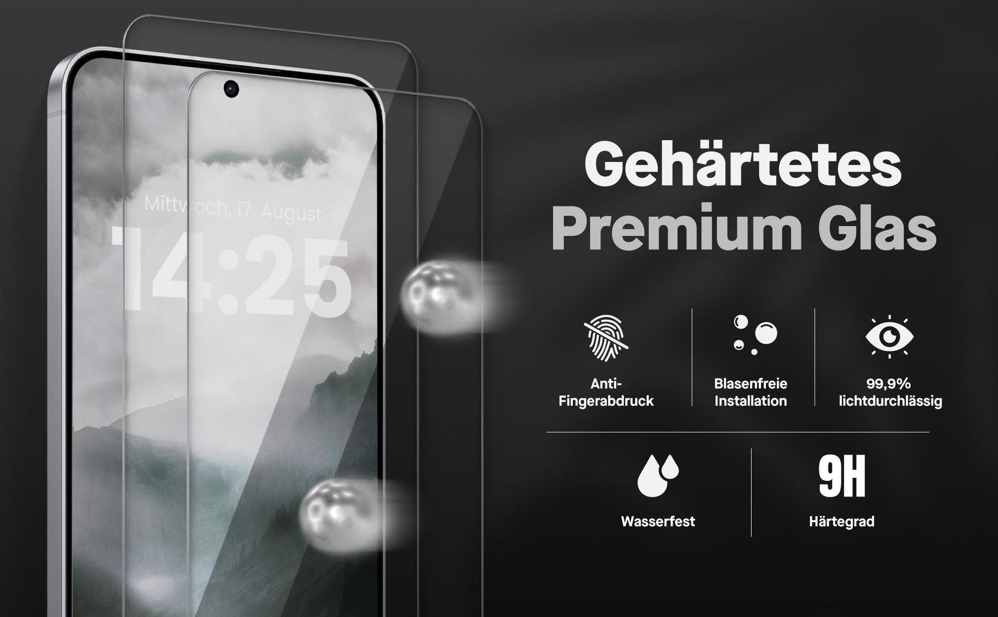 2x Displayschutz aus 9H Glas für Samsung Galaxy A55 5G in passgenauem Design
