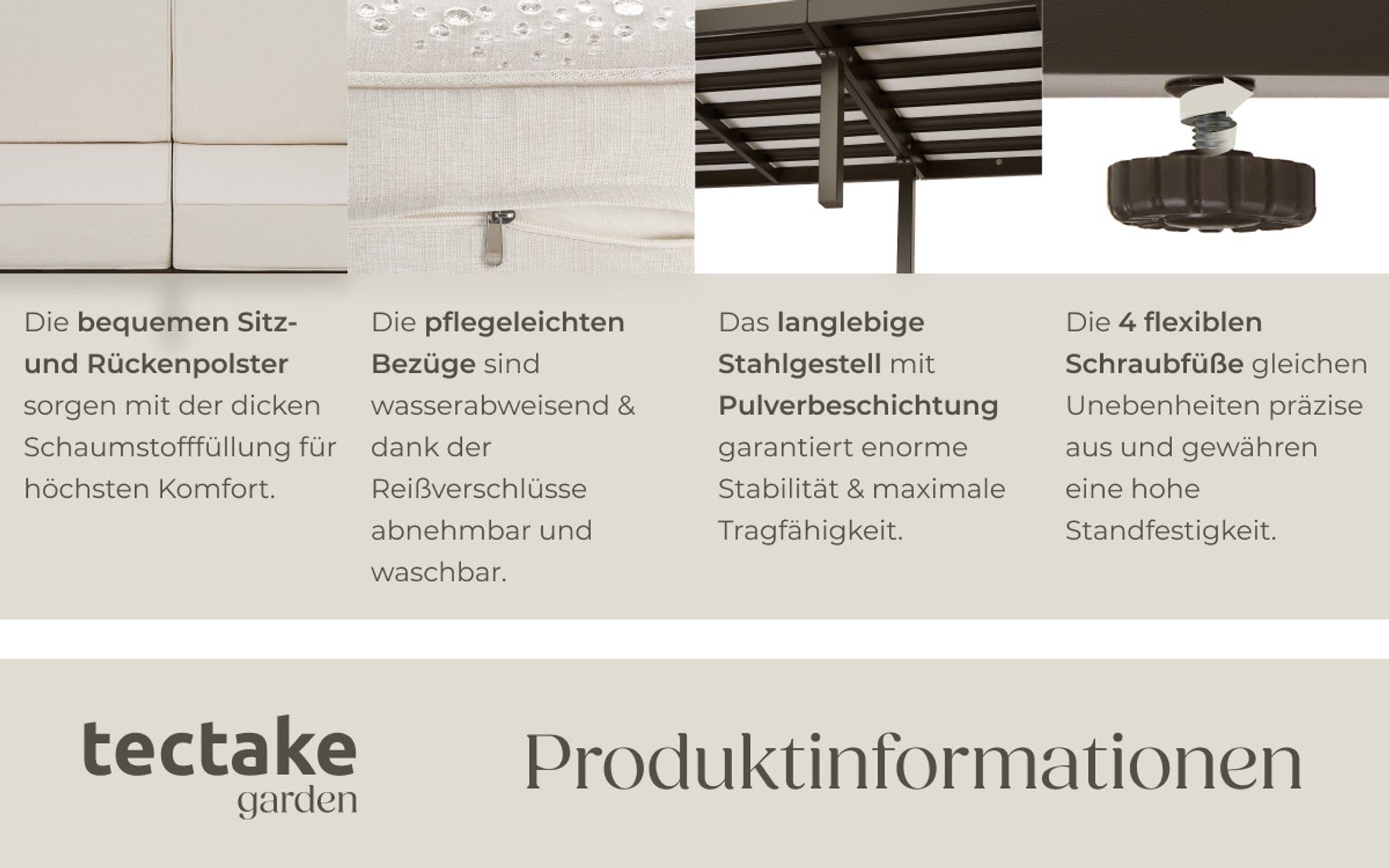 tectake® Garten-Loungesofa Comosa, 2-Sitzer, ultradicke Polsterung