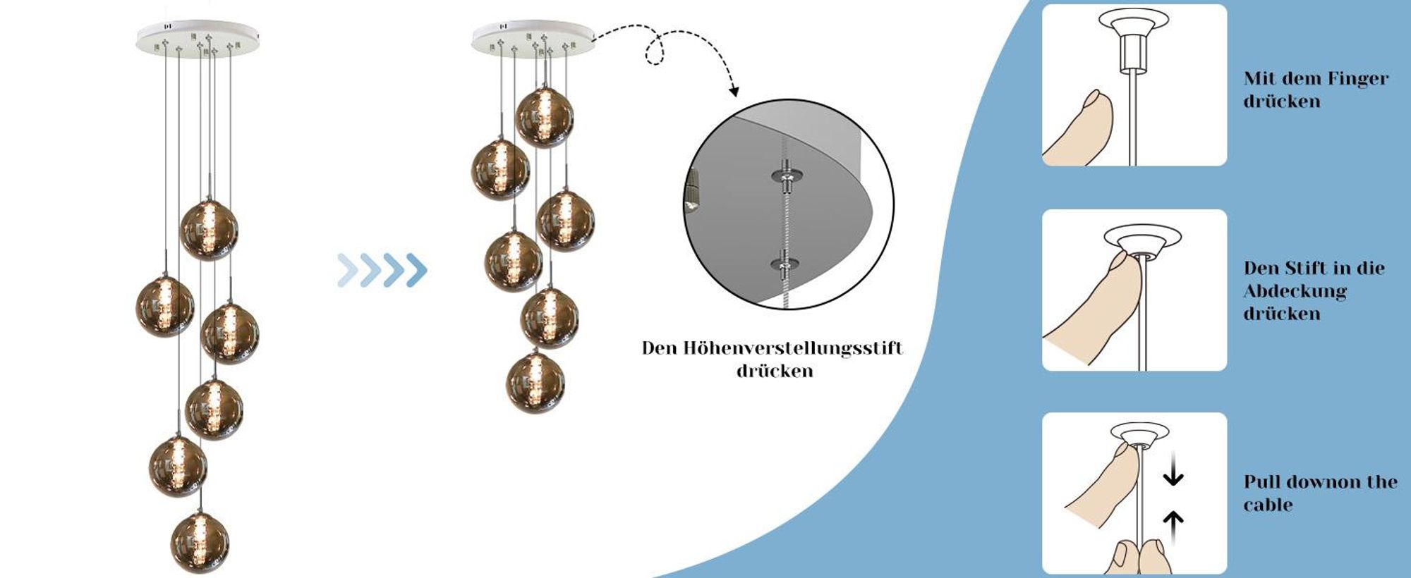ZMH lampada a sospensione tavolo da pranzo 6 fiamme grigio lampada a sospensione altezza regolabile lampadario lampada a sospensione vetro per soggiorno camera da letto cucina corridoio