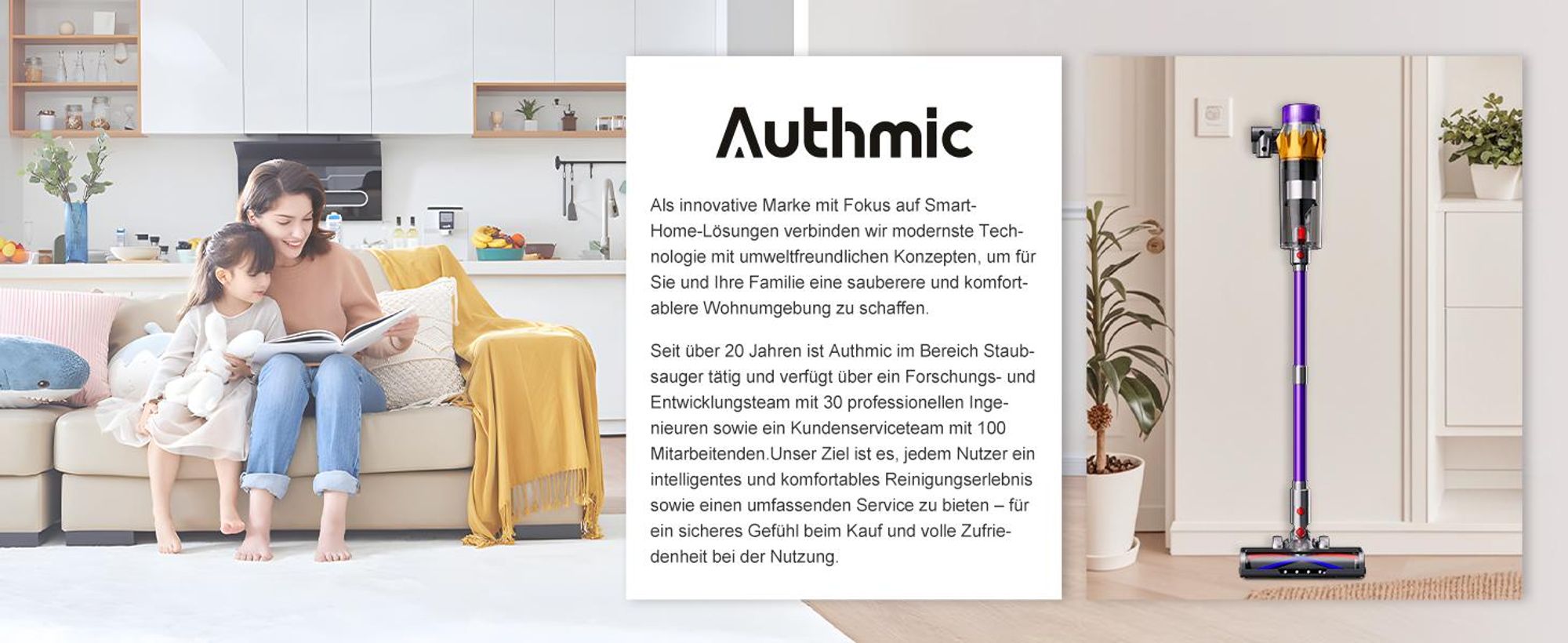 Authmic Akku Staubsauger, 85000Pa/80Mins/750W Staubsauger Kabellos mit Smart Display , 50dB Ultraleiser Staubsauger mit Anti-Tangle-Bürste, 3 Saugmodi