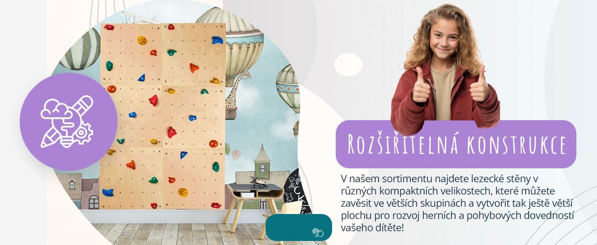 Create for you® – Domácí lezecká stěna pro děti, 5 Úchytů 60 x 120 cm