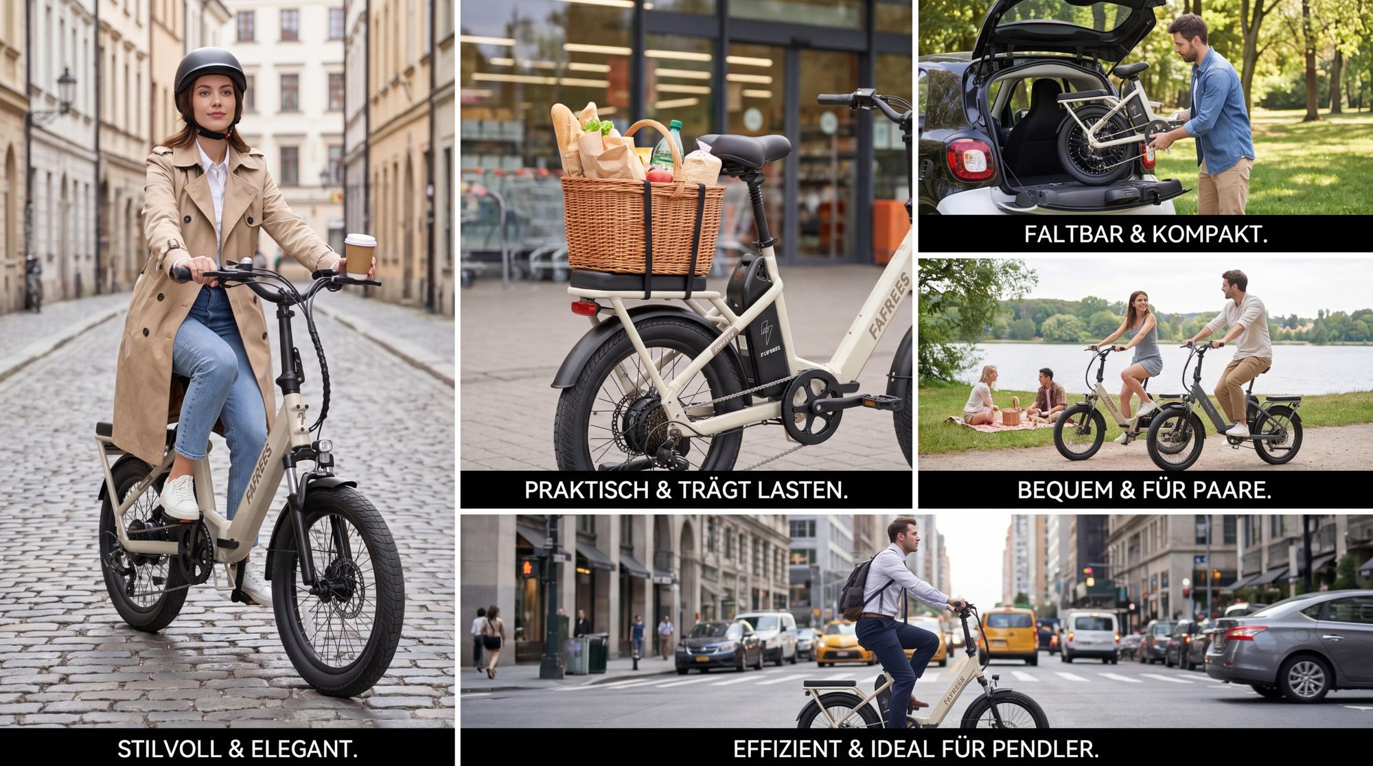 3-fach faltbares Pedelec mit Aluminiumlegierung E-Bike 20 Zoll mit 36V 20Ah Akku bis zu 100 km 7-Gang Shimano, Beige