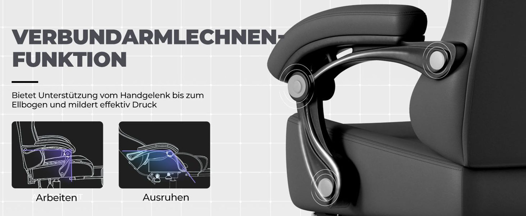GTPLAYER Gaming Stuhl Ergonomischer Gaming Sessel Schreibtischstuhl Bürostuhl mit Kunstleder Federsitzkissen, Verbindungsarmlehnen, mit Fußstütze