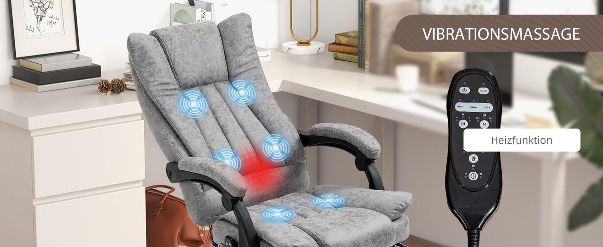 Vinsetto Massage Stuhl Bürostuhl Heizfunktion Liegefunktion Grau